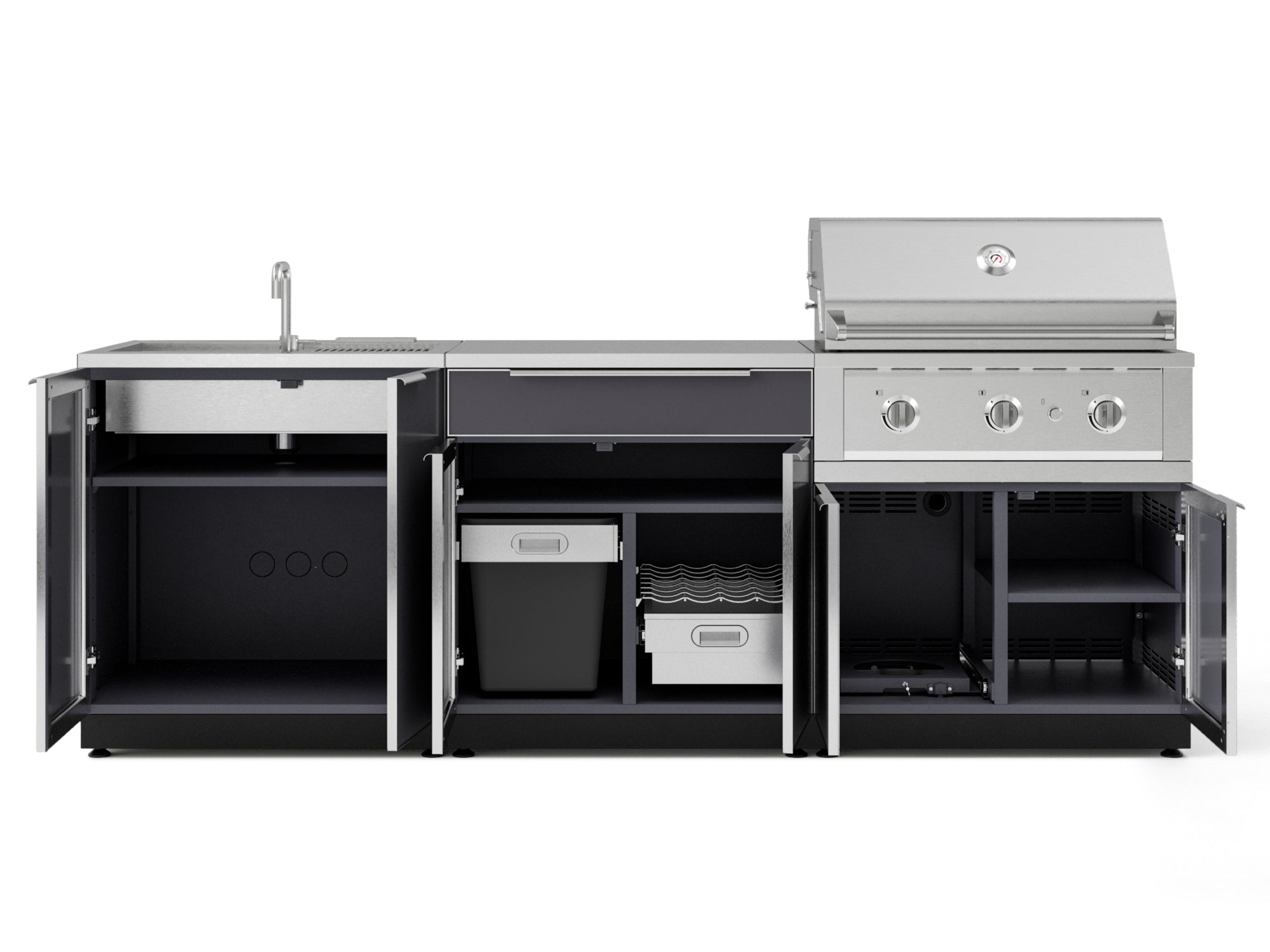 Outdoor Kitchen Aluminum 5 Piece Cabinet Set with Bar, Grill, Sink Cabinet, Performance Grill, and Countertop