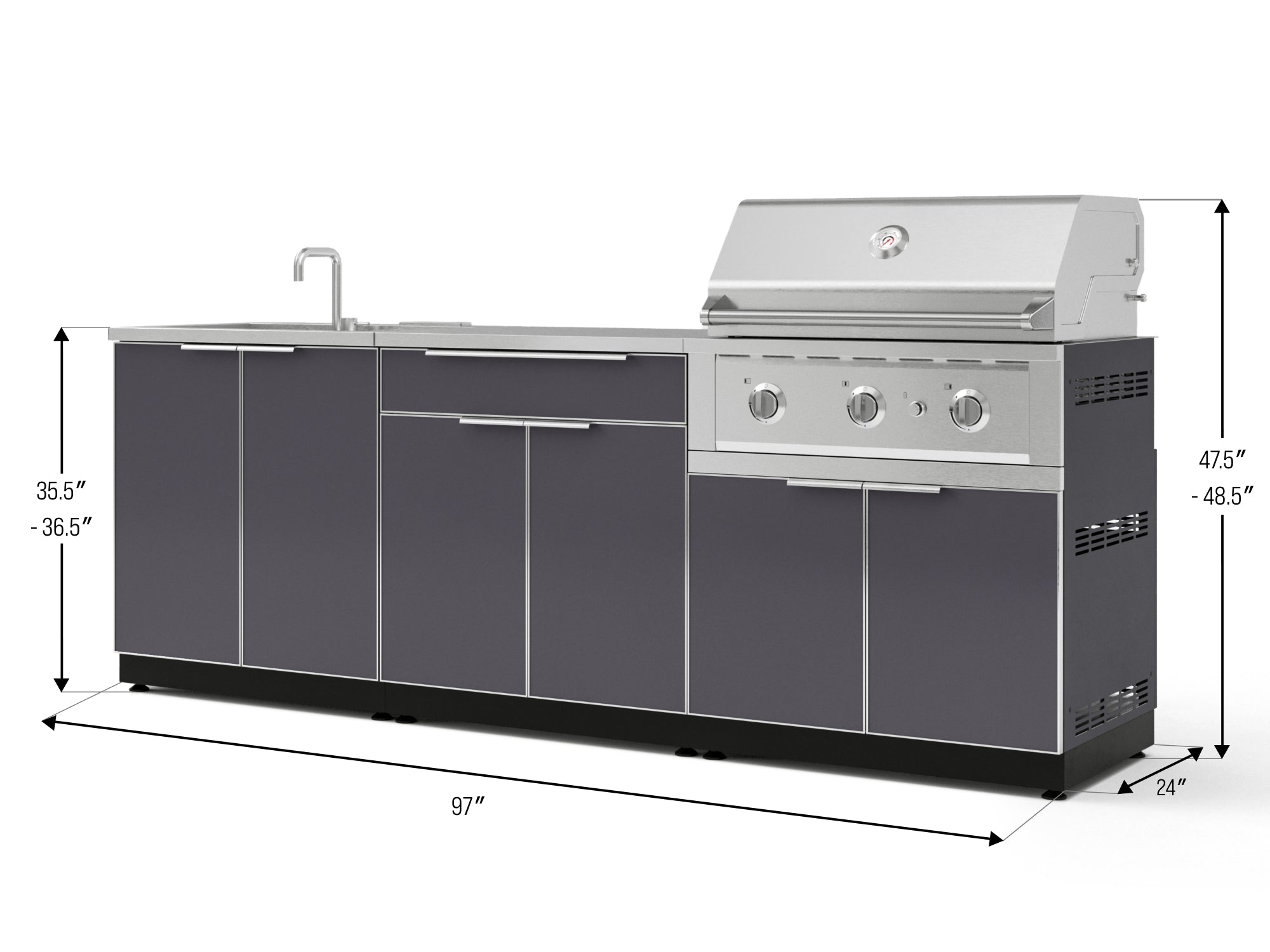 Outdoor Kitchen Aluminum 5 Piece Cabinet Set with Bar, Grill, Sink Cabinet, Performance Grill, and Countertop