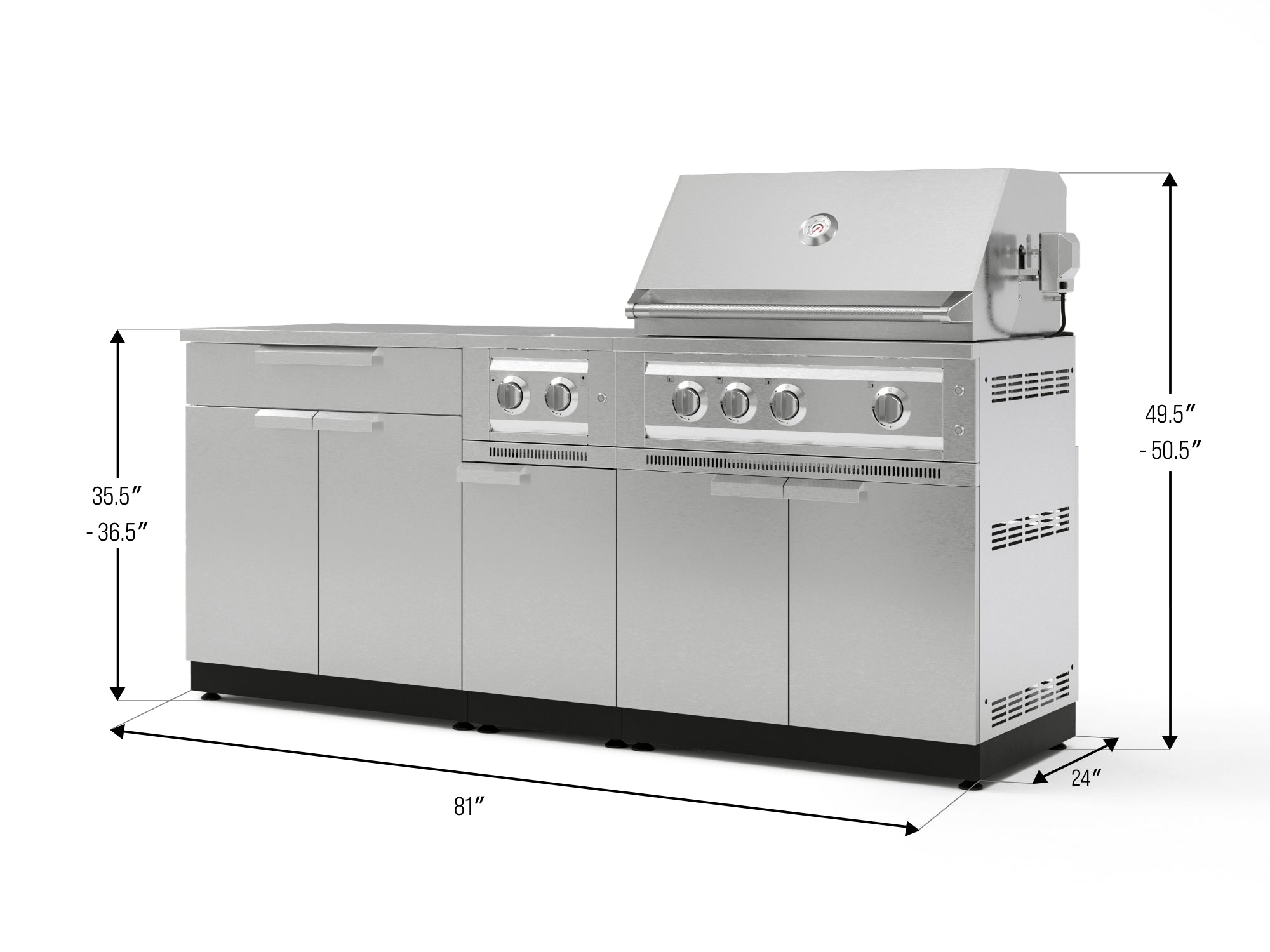 Outdoor Kitchen Stainless Steel 6-Piece Cabinet Set with Platinum Grill, Dual Side Burner, Bar and Grill Cabinet and Stainless Steel Countertop