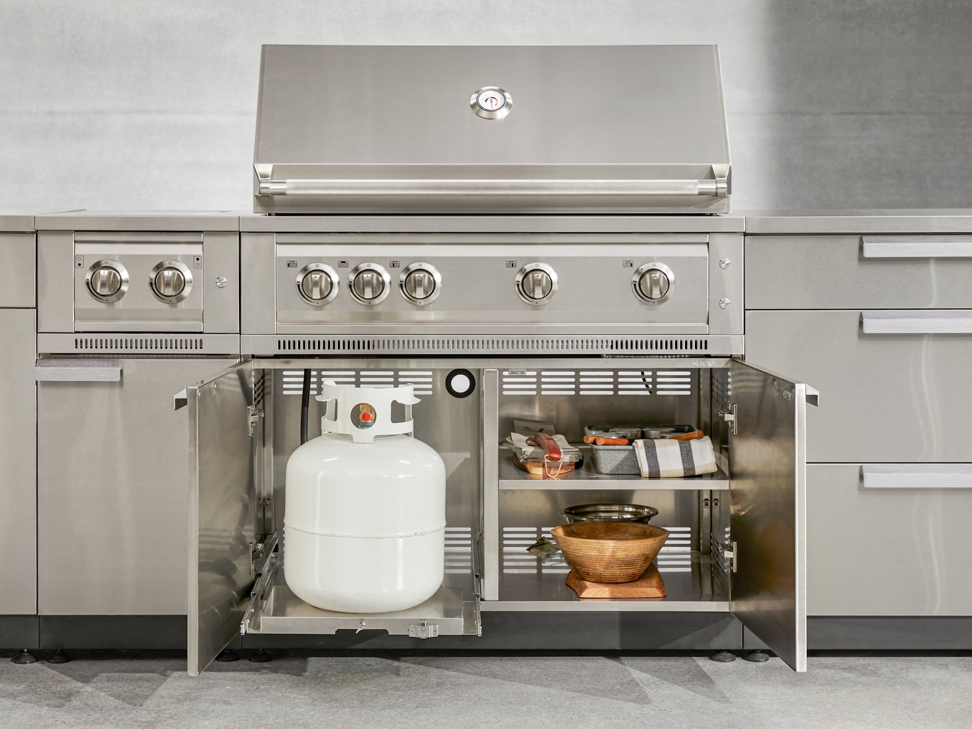 Outdoor Kitchen Stainless Steel 6-Piece Cabinet Set with Platinum Grill, Dual Side Burner, Bar and Grill Cabinet and Stainless Steel Countertop