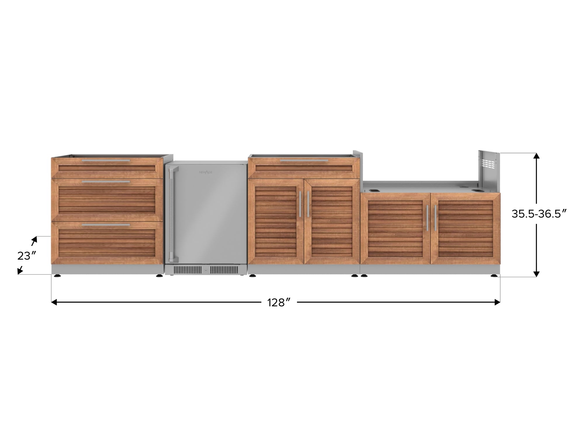 Outdoor Kitchen Stainless Steel Louvered Doors 4 Piece Cabinet Set with 3-Drawer, Bar, Grill Cabinet and Fridge