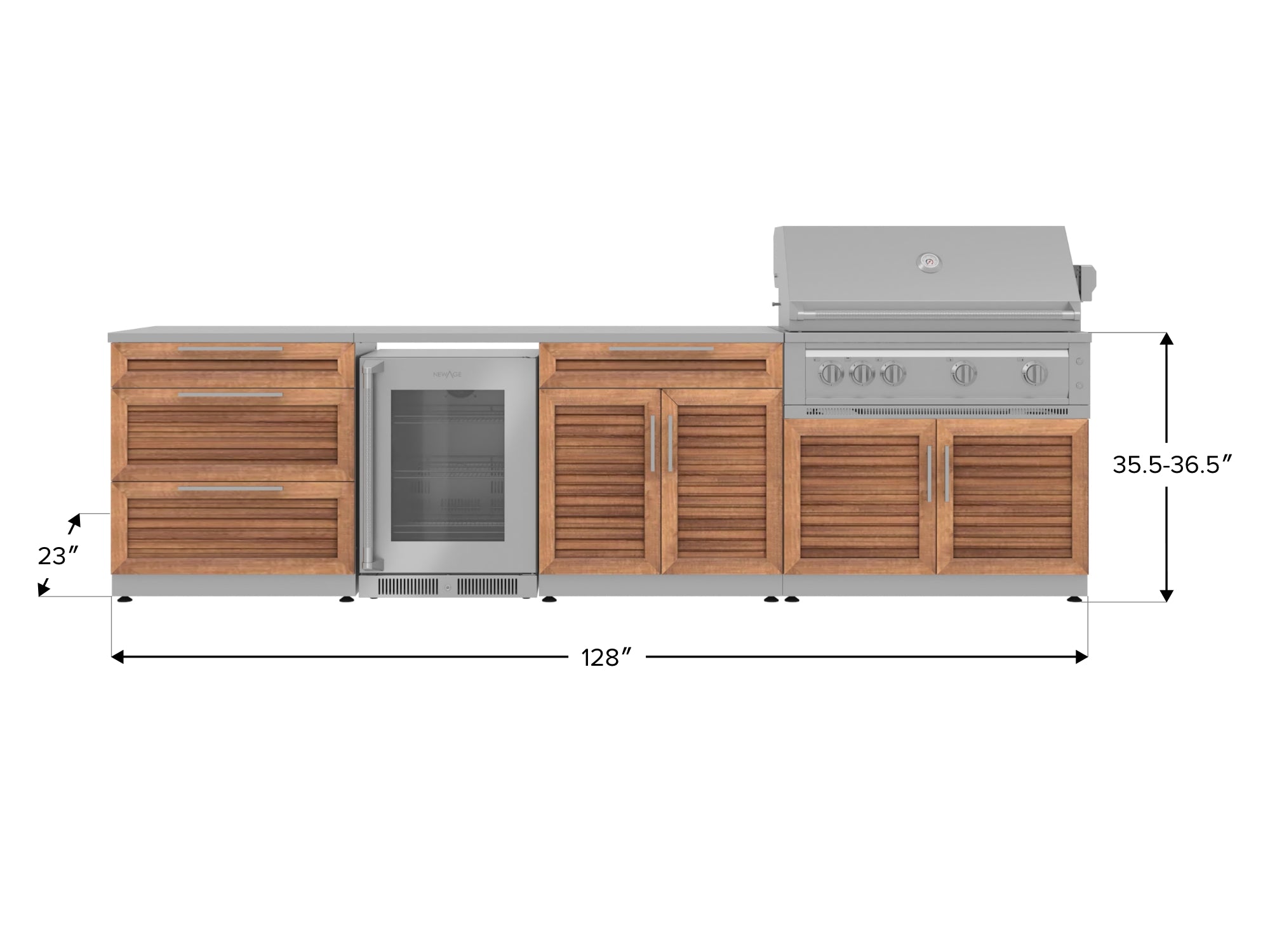 Outdoor Kitchen Stainless Steel Louvered Doors 4 Piece Cabinet Set with 3-Drawer, Bar, Grill Cabinet and Fridge