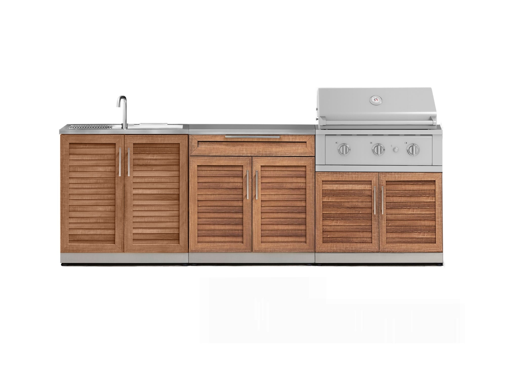 Outdoor Kitchen Stainless-Steel Louvered Doors 5 Piece Cabinet Set with Bar, Sink, Grill Cabinet, Performance Grill, and Countertop