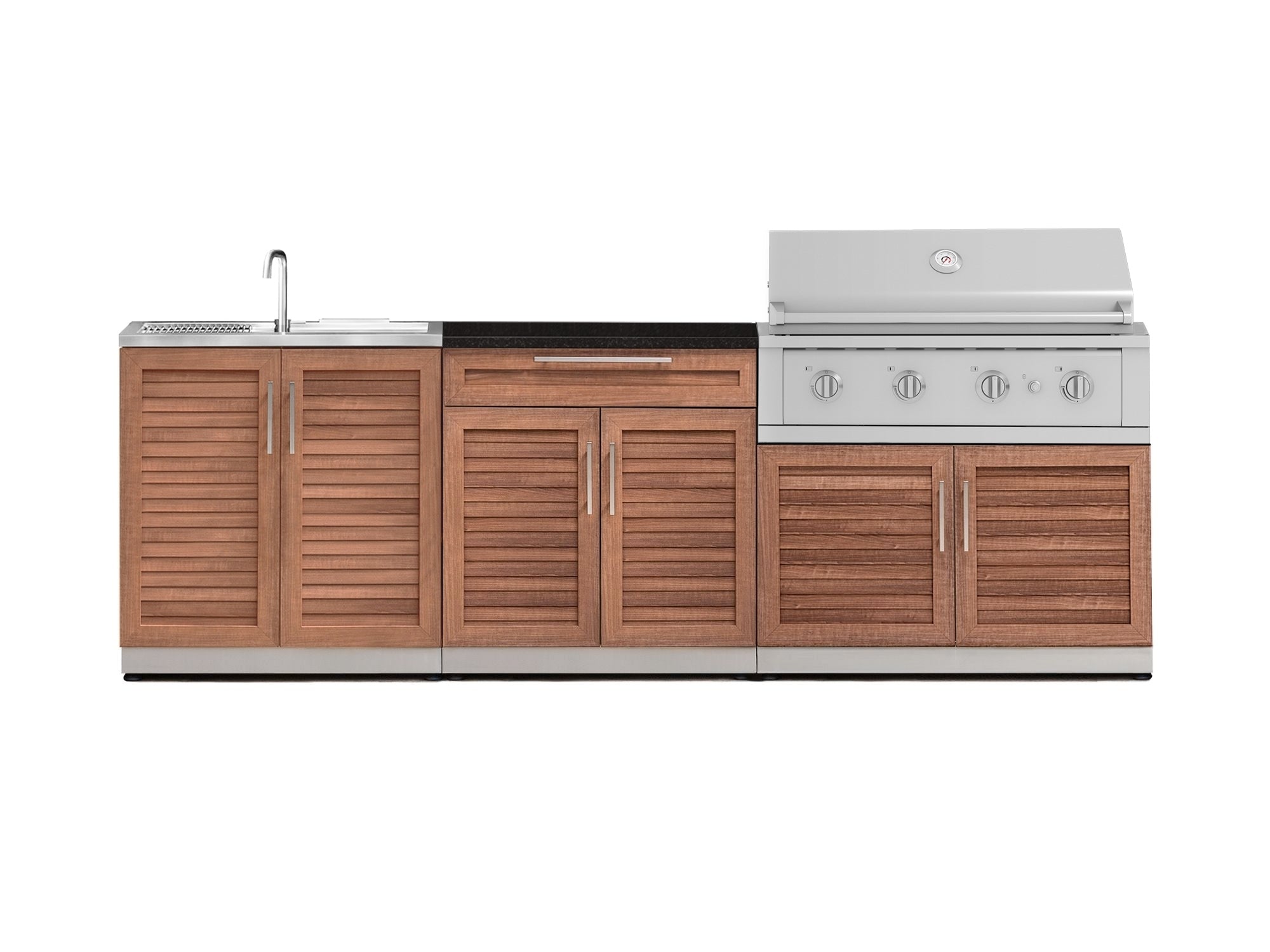 Outdoor Kitchen Stainless-Steel Louvered Doors 5 Piece Cabinet Set with Bar, Sink, Grill Cabinet, Performance Grill, and Countertop