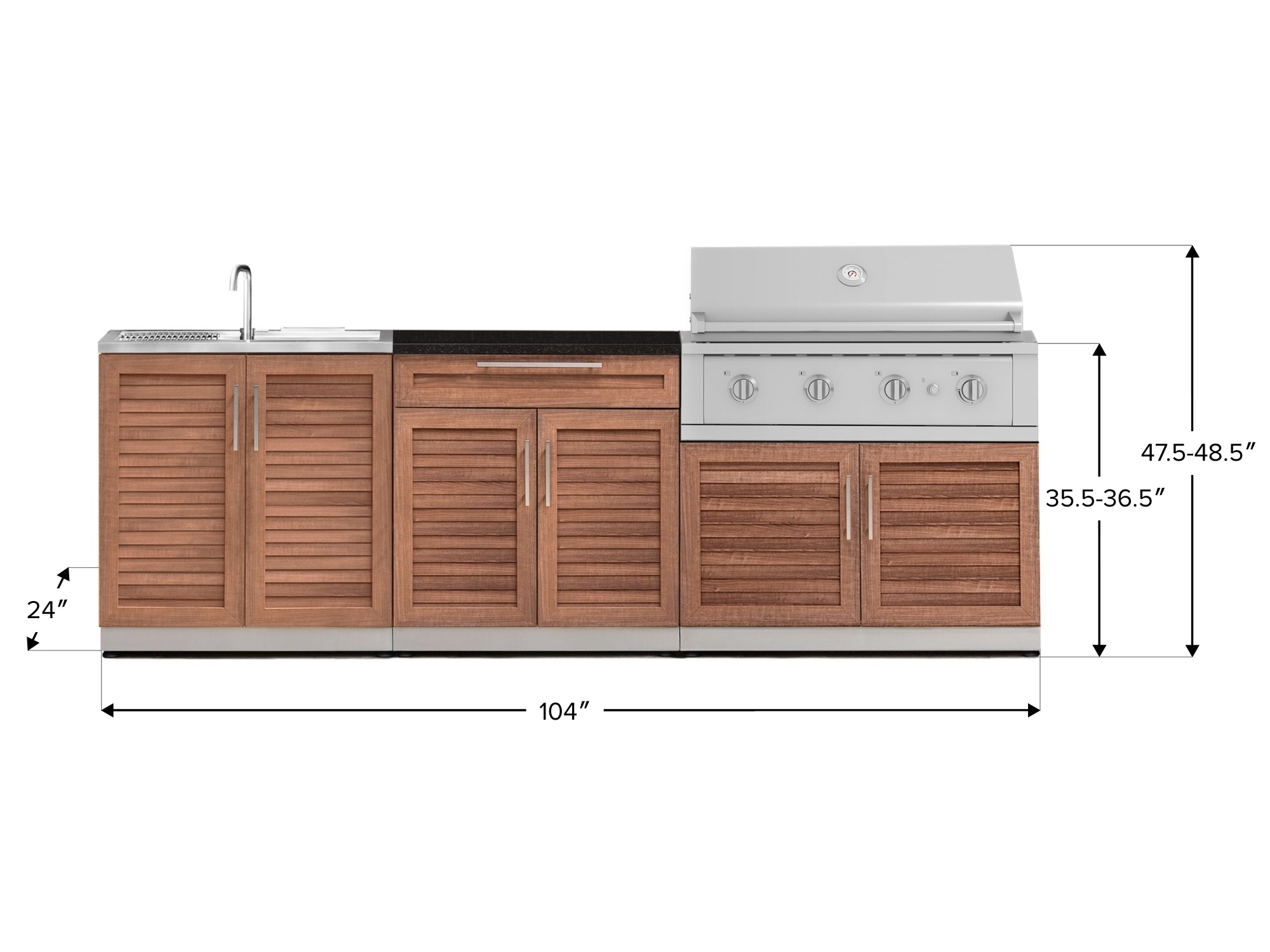 Outdoor Kitchen Stainless-Steel Louvered Doors 5 Piece Cabinet Set with Bar, Sink, Grill Cabinet, Performance Grill, and Countertop
