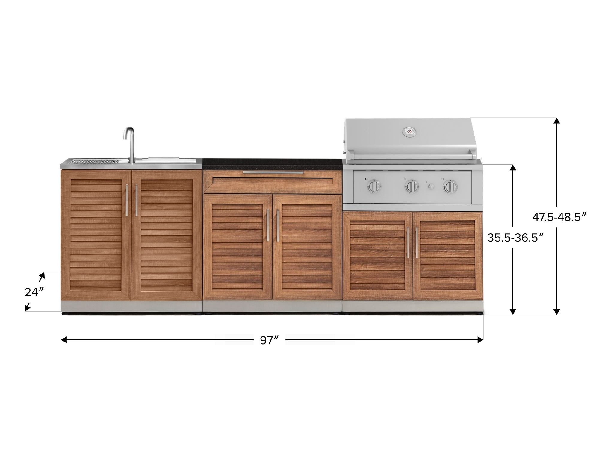Outdoor Kitchen Stainless-Steel Louvered Doors 5 Piece Cabinet Set with Bar, Sink, Grill Cabinet, Performance Grill, and Countertop