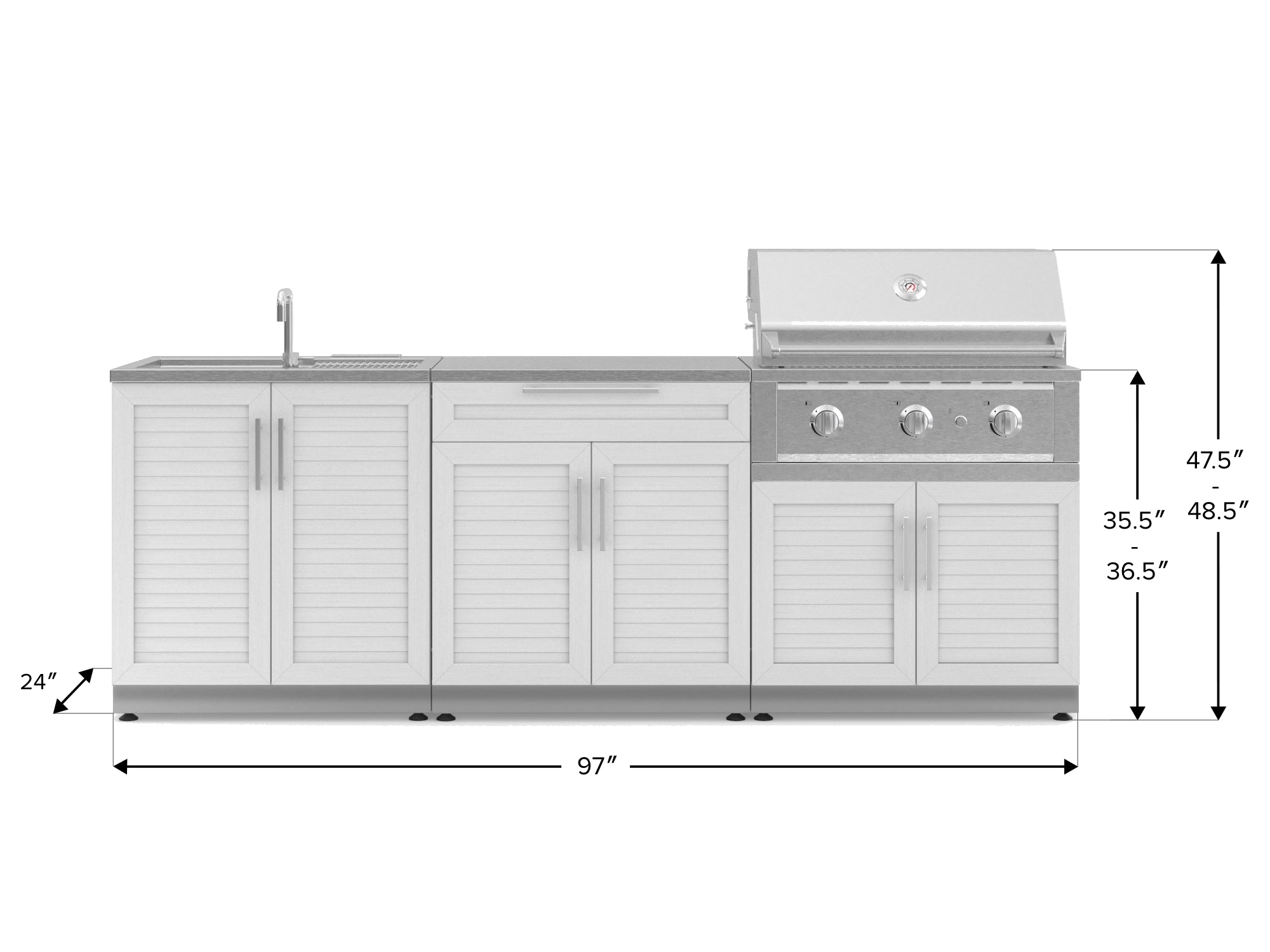 Outdoor Kitchen Stainless-Steel Louvered Doors 5 Piece Cabinet Set with Bar, Sink, Grill Cabinet, Performance Grill, and Countertop