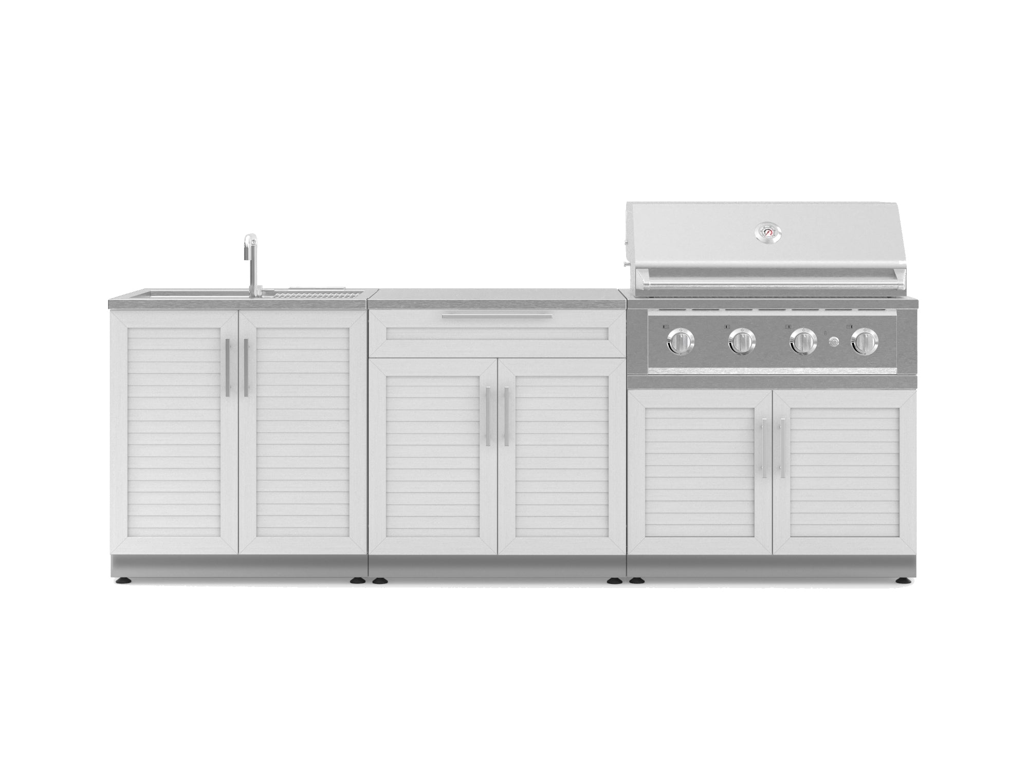 Outdoor Kitchen Stainless-Steel Louvered Doors 5 Piece Cabinet Set with Bar, Sink, Grill Cabinet, Performance Grill, and Countertop