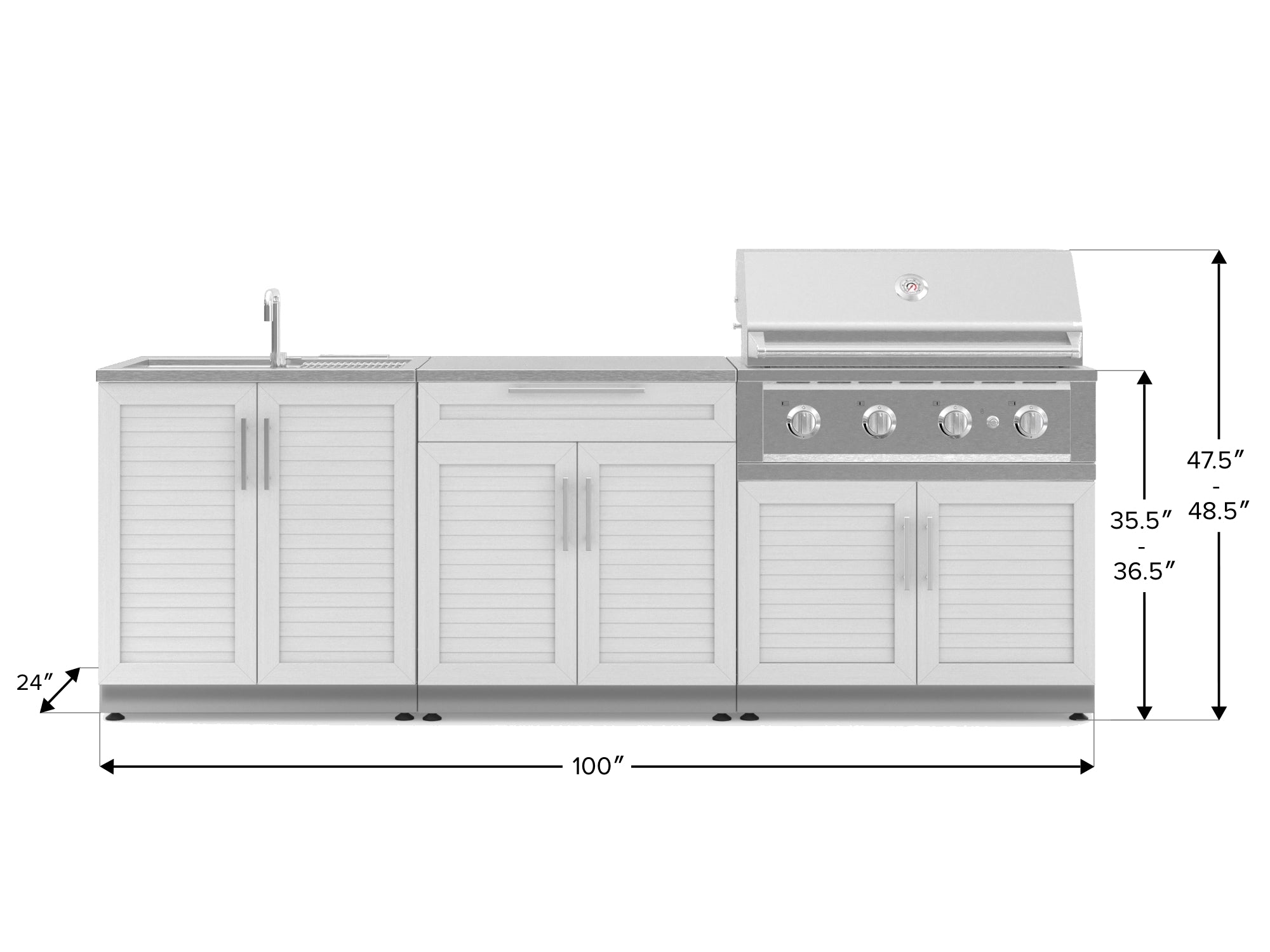Outdoor Kitchen Stainless-Steel Louvered Doors 5 Piece Cabinet Set with Bar, Sink, Grill Cabinet, Performance Grill, and Countertop