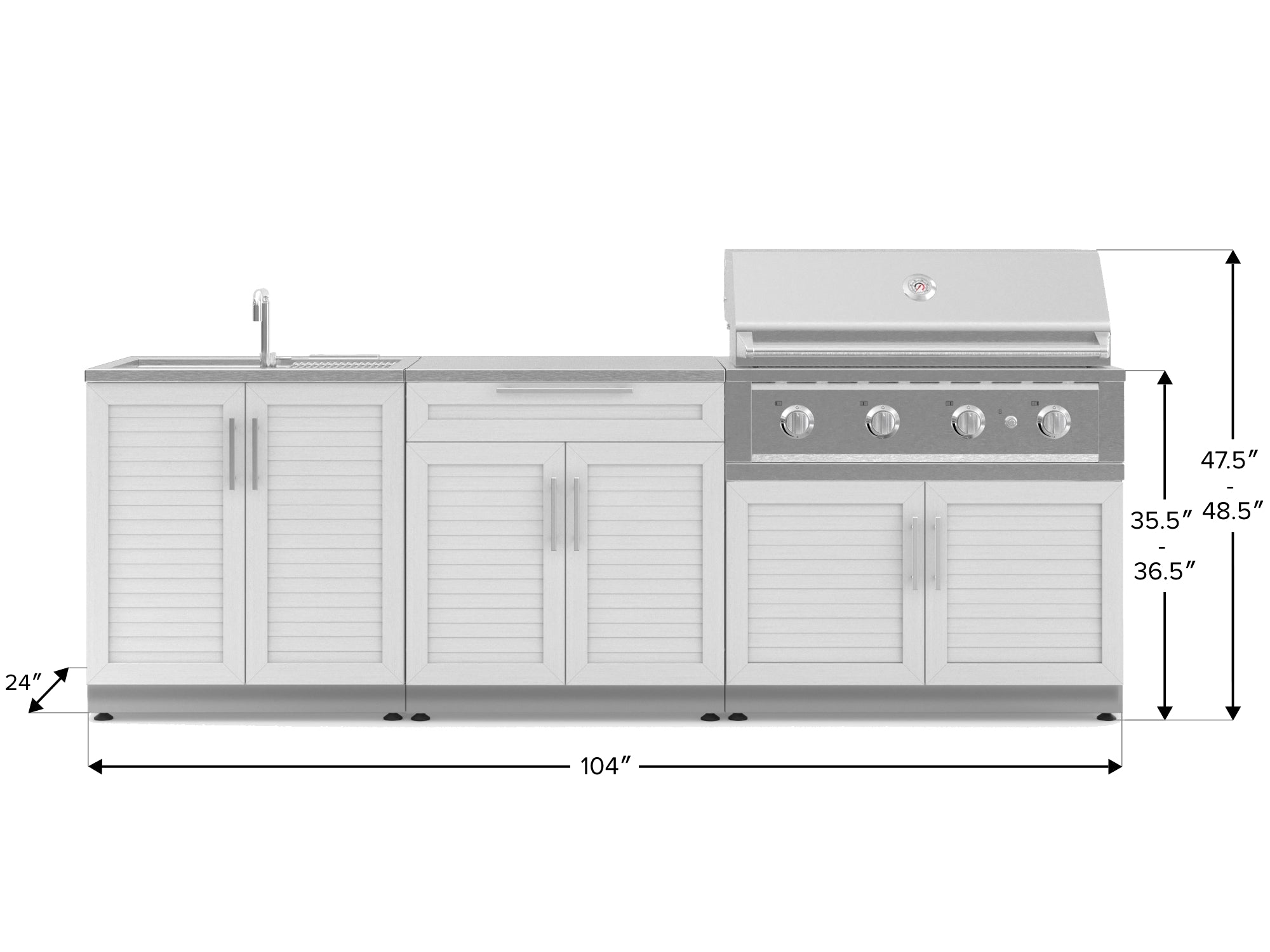 Outdoor Kitchen Stainless-Steel Louvered Doors 5 Piece Cabinet Set with Bar, Sink, Grill Cabinet, Performance Grill, and Countertop