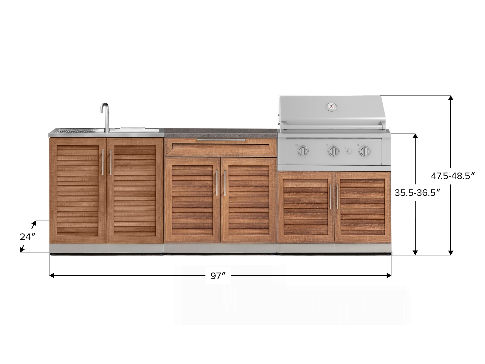 Outdoor Kitchen Stainless-Steel Louvered Doors 5 Piece Cabinet Set with Bar, Sink, Grill Cabinet, Performance Grill, and Countertop