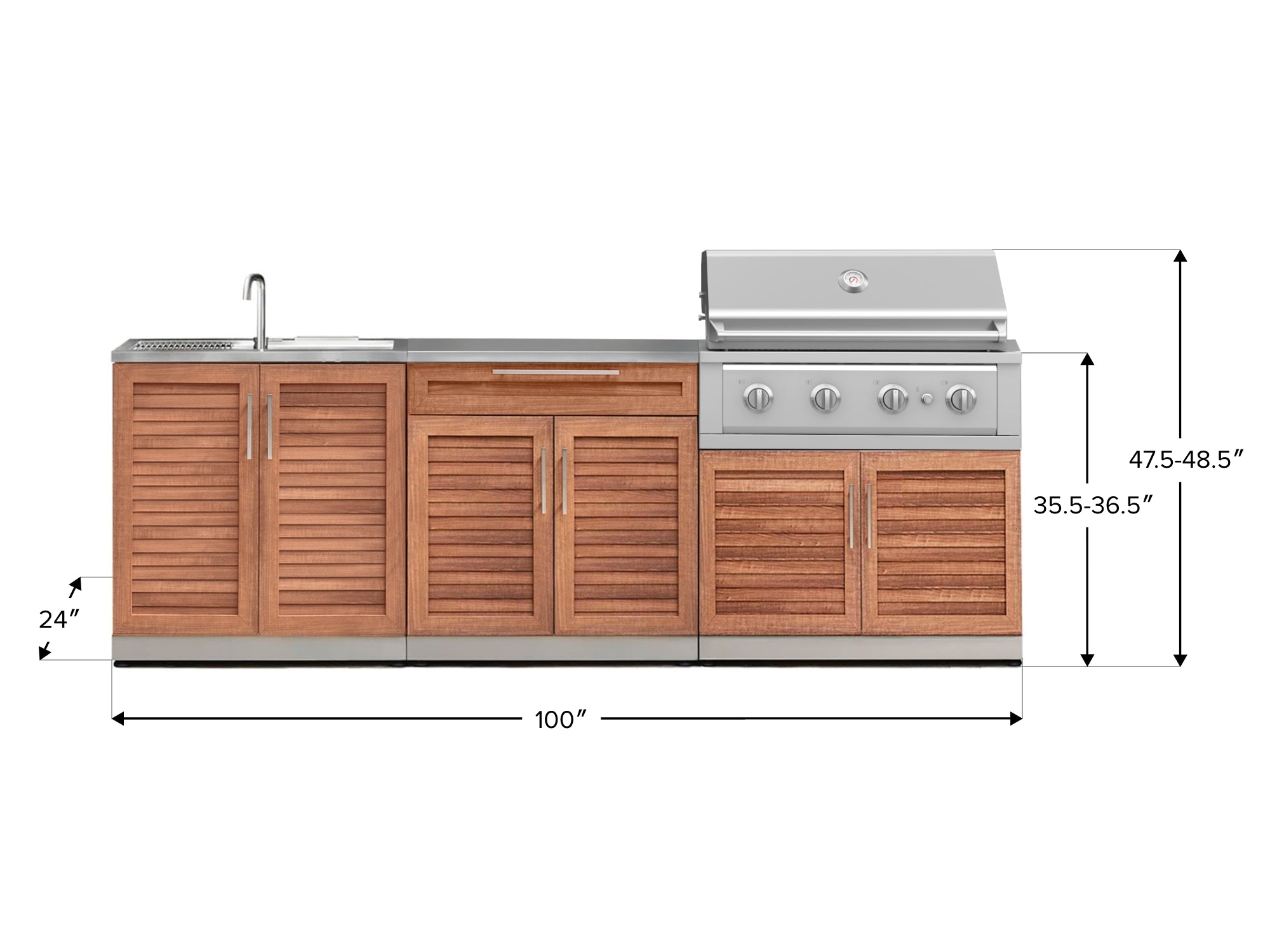 Outdoor Kitchen Stainless-Steel Louvered Doors 5 Piece Cabinet Set with Bar, Sink, Grill Cabinet, Performance Grill, and Countertop