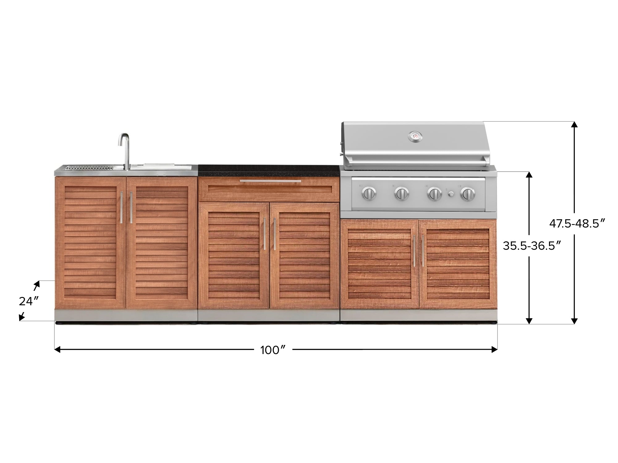 Outdoor Kitchen Stainless-Steel Louvered Doors 5 Piece Cabinet Set with Bar, Sink, Grill Cabinet, Performance Grill, and Countertop