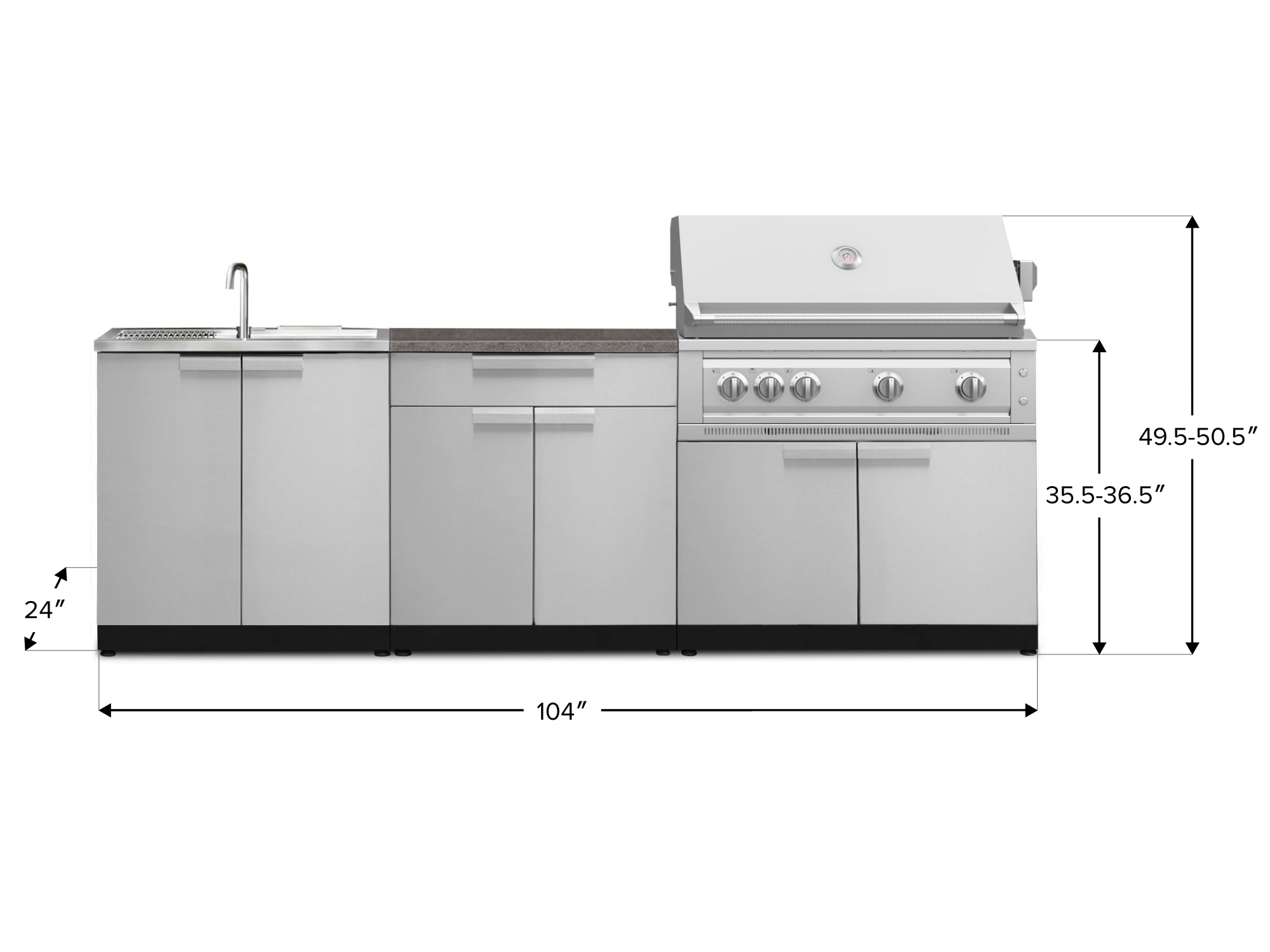 Outdoor Kitchen Stainless-Steel 5 Piece Cabinet Set with Sink, 2-Door with Drawer, Grill Cabinet, Platinum Grill and Countertop