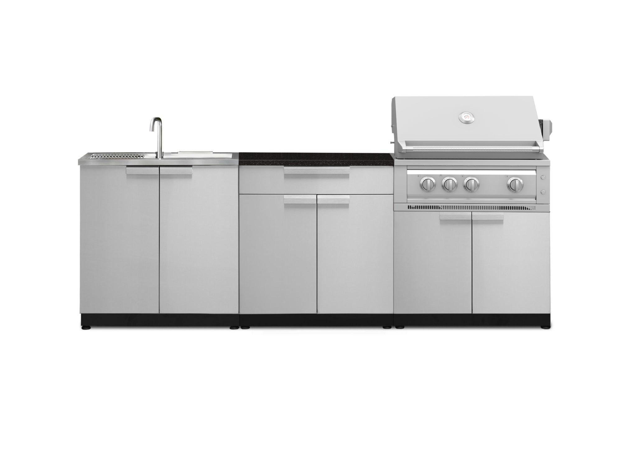 Outdoor Kitchen Stainless-Steel 5 Piece Cabinet Set with Sink, 2-Door with Drawer, Grill Cabinet, Platinum Grill and Countertop