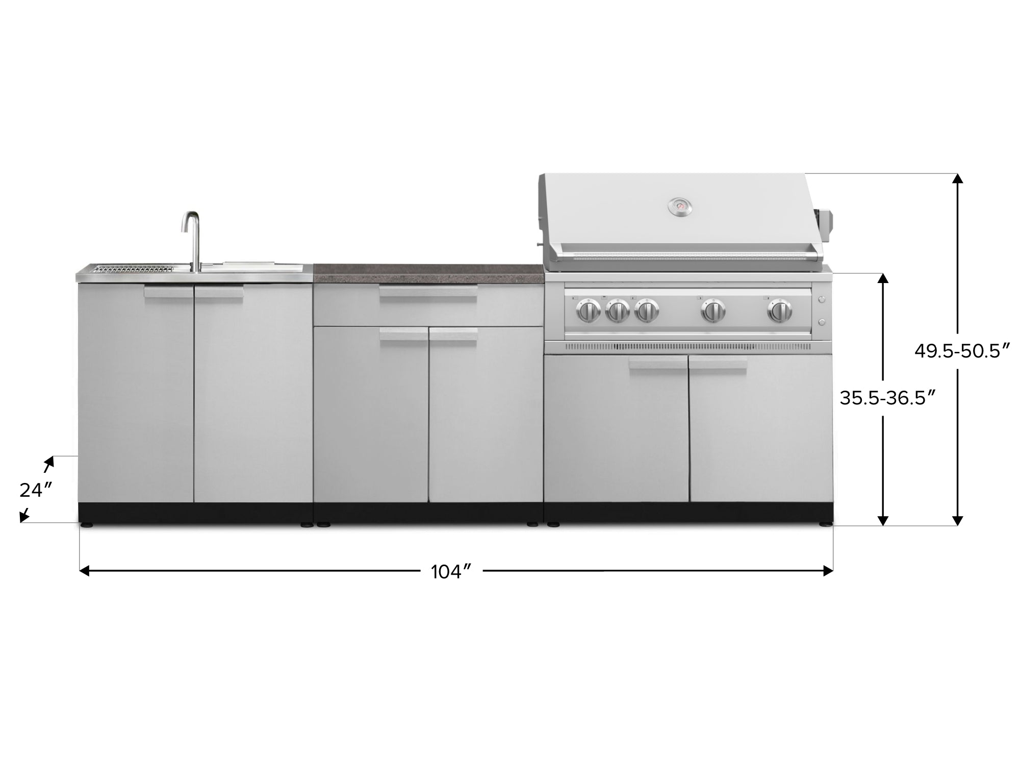 Outdoor Kitchen Stainless-Steel 5 Piece Cabinet Set with Sink, 2-Door with Drawer, Grill Cabinet, Platinum Grill and Countertop