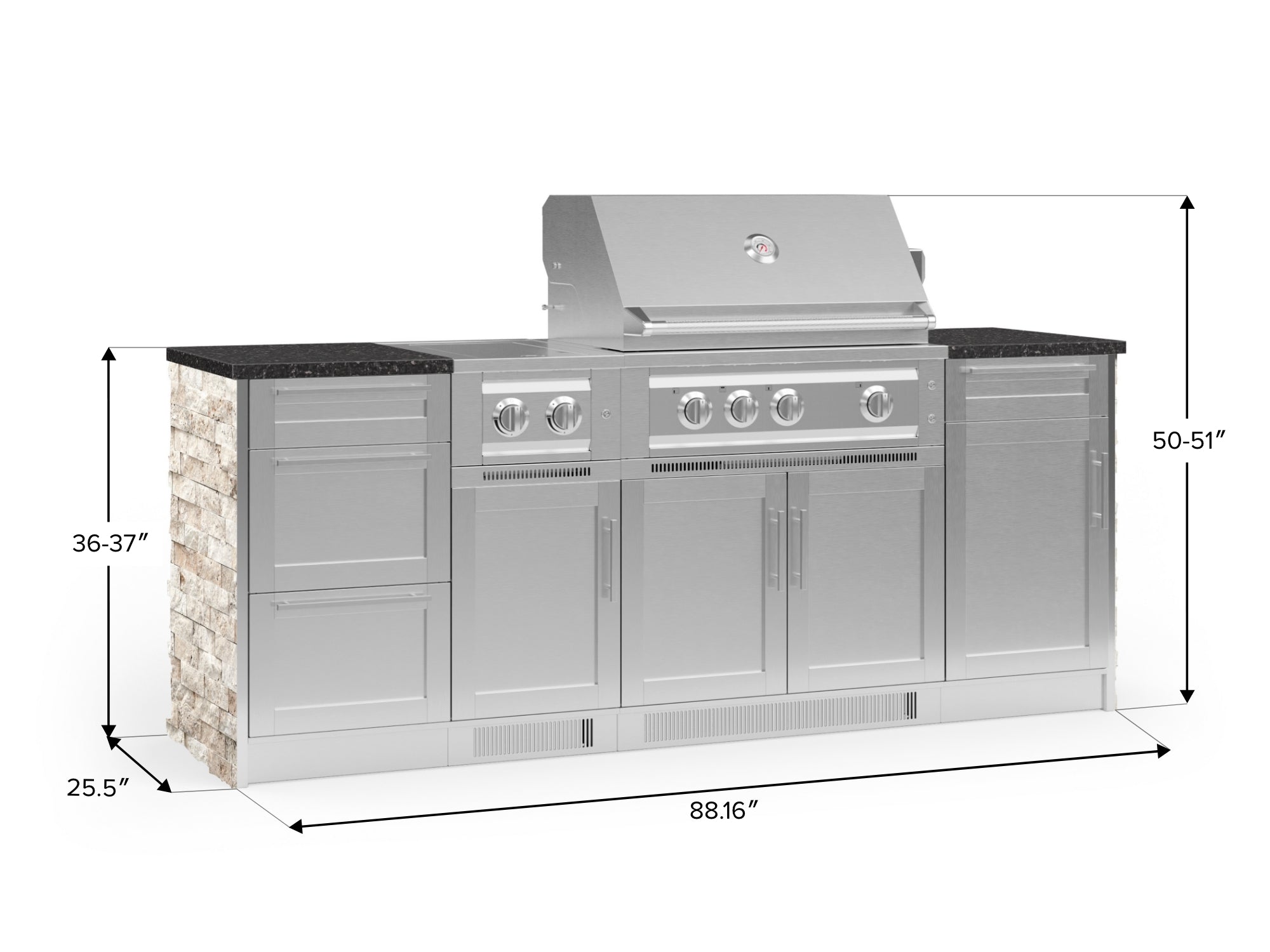 Outdoor Kitchen Signature Series 8 Piece Cabinet Set with Dual Side Burner, 3 Drawer, 1 Door, Platinum Grill and Grill Cabinet