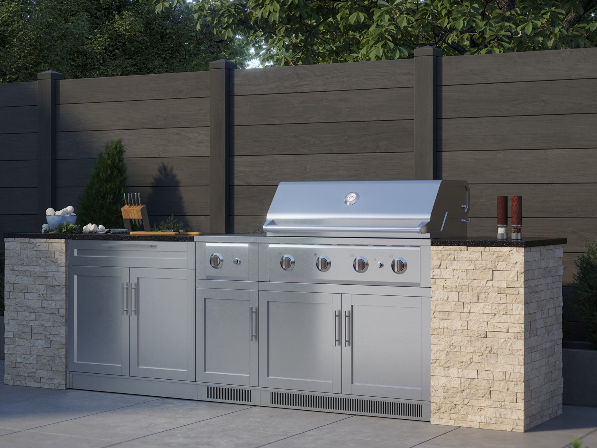 Outdoor Kitchen Stainless Steel Louvered Doors Performance Side Burner with Cabinet