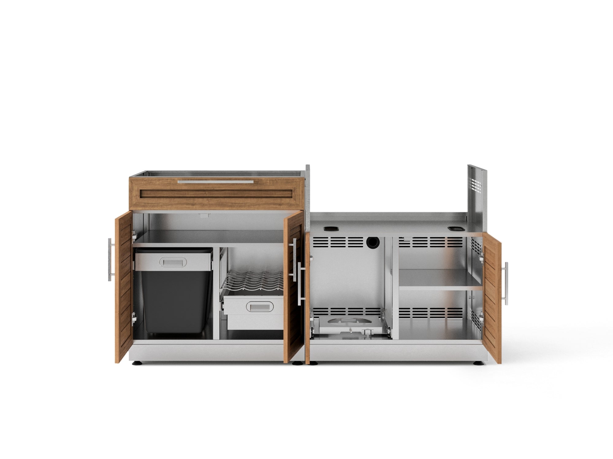 Outdoor Kitchen Stainless-Steel Louvered Doors 2 Piece Cabinet set with Bar and Grill Cabinet