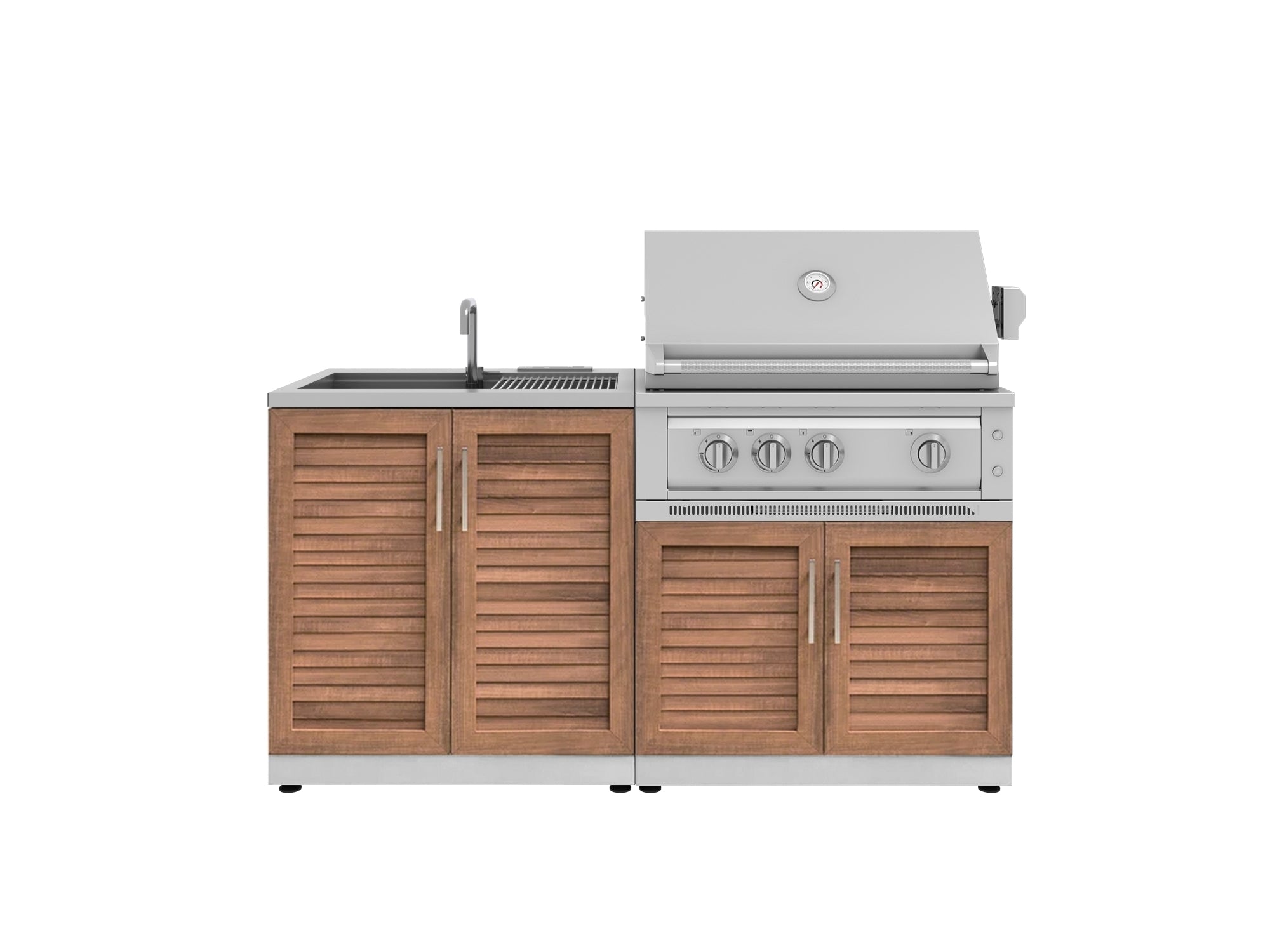 Outdoor Kitchen Stainless Steel Louvered Doors 3 Piece Cabinet Set with Sink, Grill Cabinet and Platinum Grill