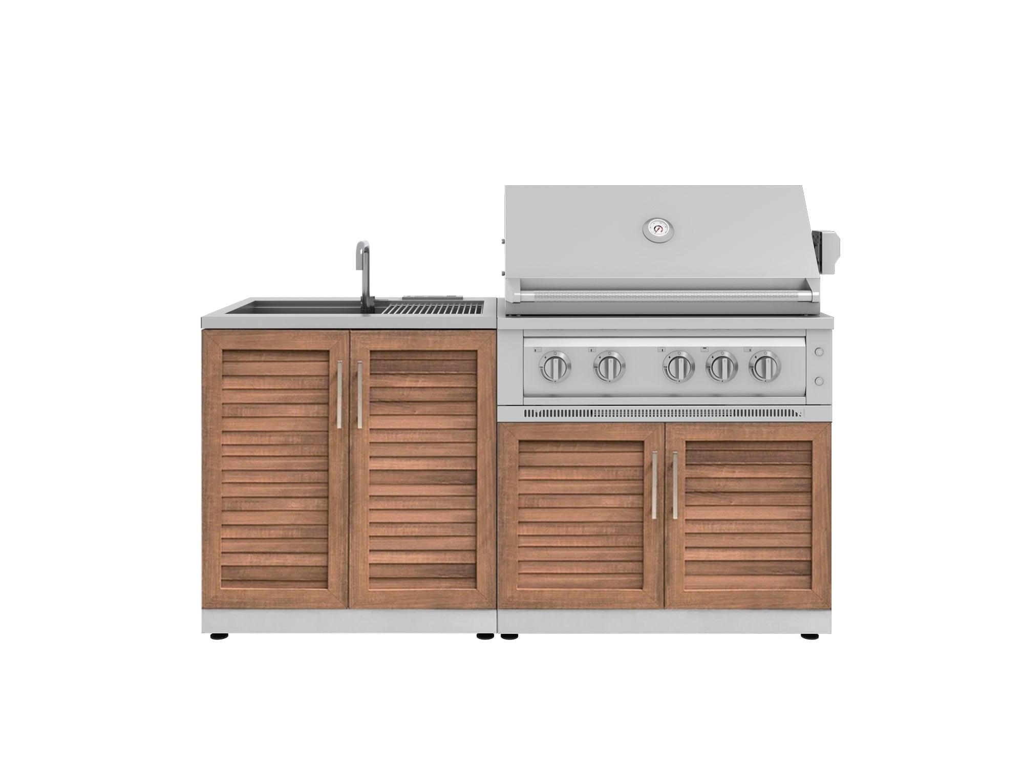 Outdoor Kitchen Stainless Steel Louvered Doors 3 Piece Cabinet Set with Sink, Grill Cabinet and Platinum Grill