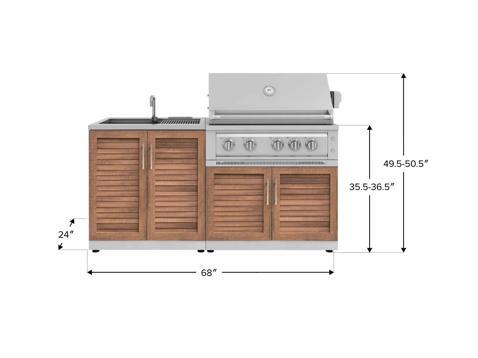 Outdoor Kitchen Stainless Steel Louvered Doors 3 Piece Cabinet Set with Sink, Grill Cabinet and Platinum Grill