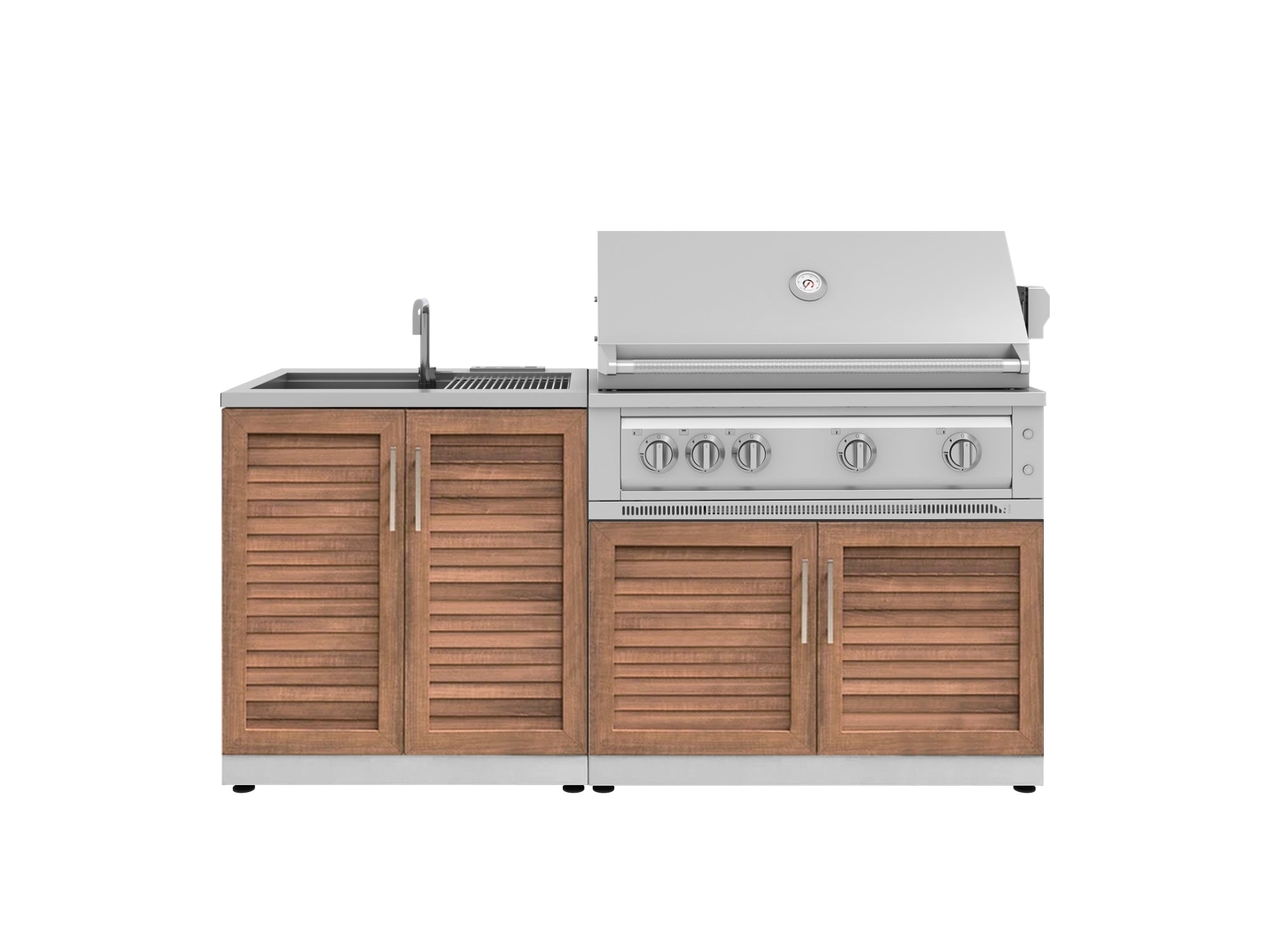 Outdoor Kitchen Stainless Steel Louvered Doors 3 Piece Cabinet Set with Sink, Grill Cabinet and Platinum Grill