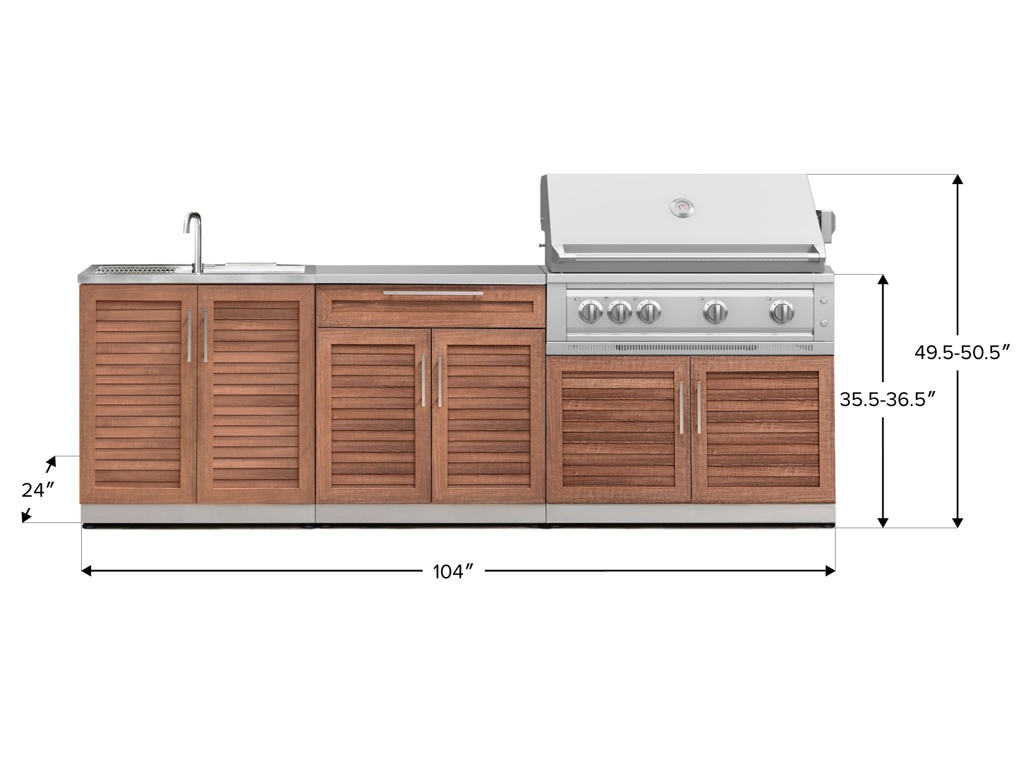 Outdoor Kitchen Stainless-Steel Louvered Doors 5 Piece Cabinet Set with Bar, Sink, Grill Cabinet, Platinum Grill, and Countertop