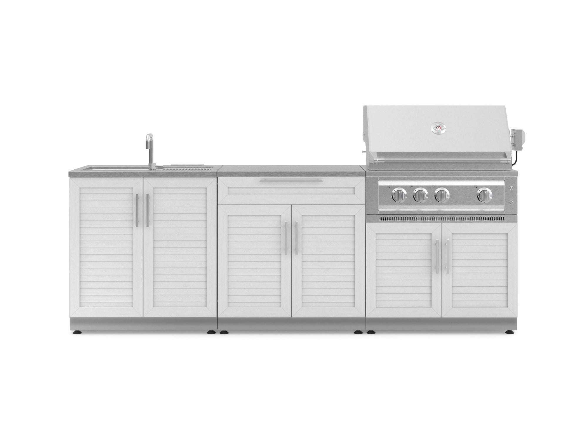 Outdoor Kitchen Stainless-Steel Louvered Doors 5 Piece Cabinet Set with Bar, Sink, Grill Cabinet, Platinum Grill, and Countertop