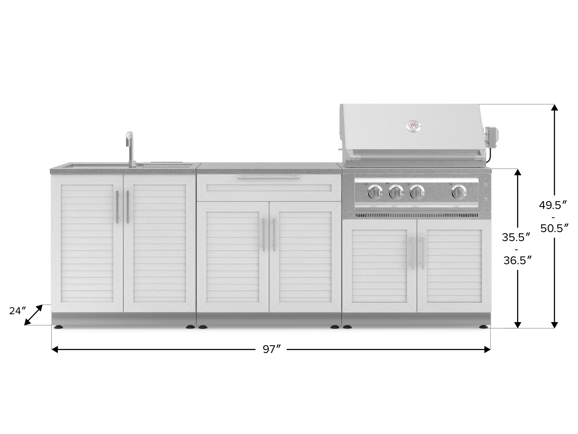 Outdoor Kitchen Stainless-Steel Louvered Doors 5 Piece Cabinet Set with Bar, Sink, Grill Cabinet, Platinum Grill, and Countertop