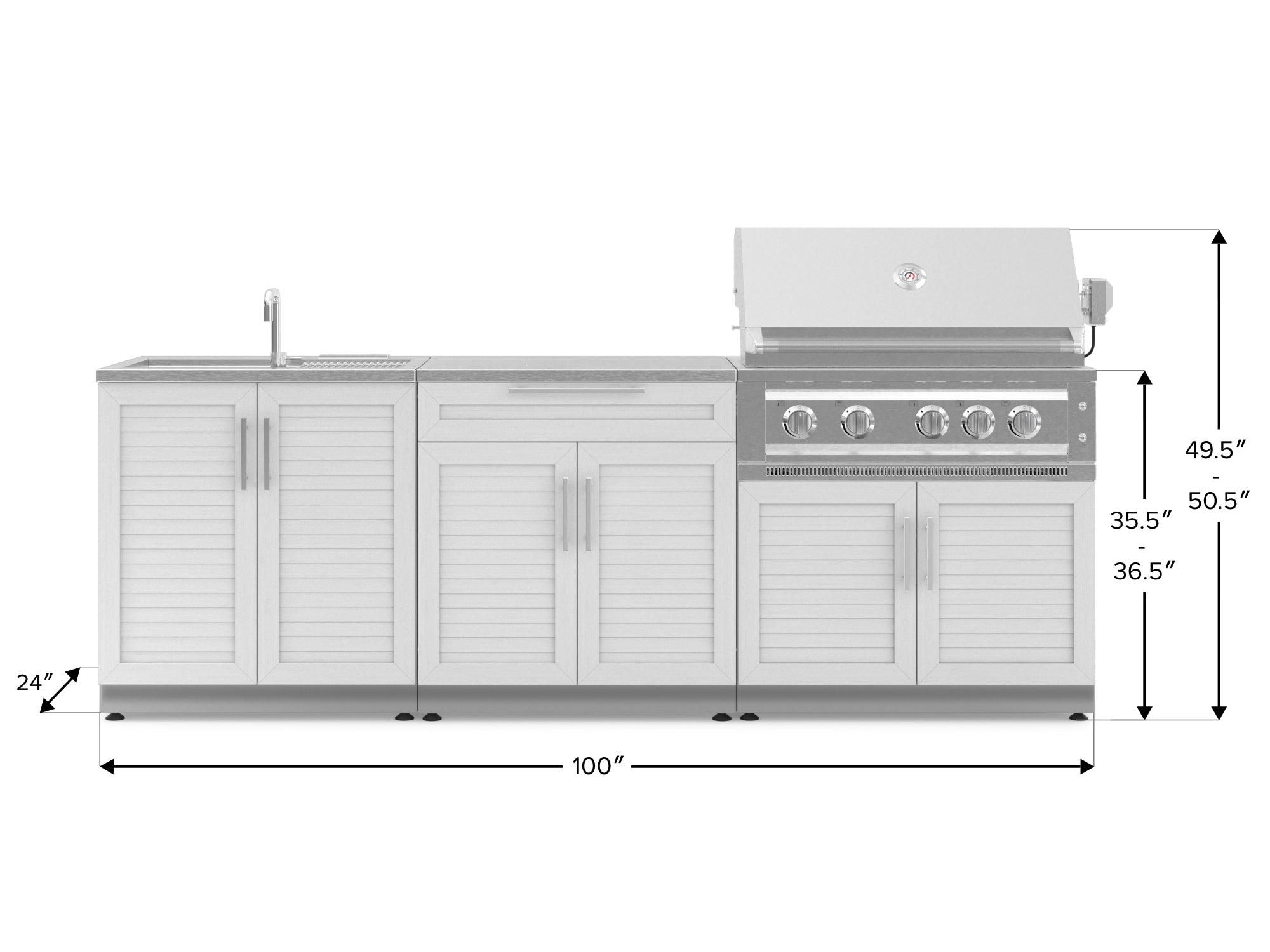 Outdoor Kitchen Stainless-Steel Louvered Doors 5 Piece Cabinet Set with Bar, Sink, Grill Cabinet, Platinum Grill, and Countertop