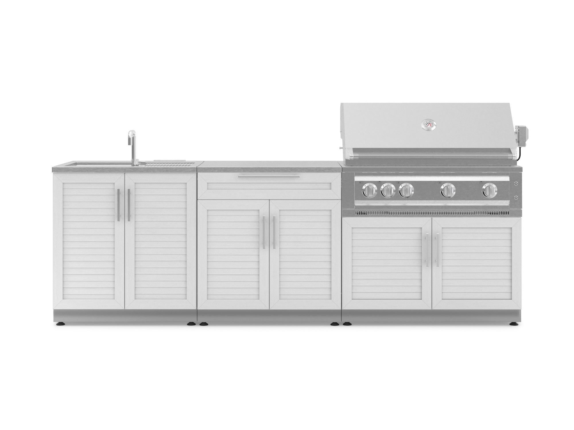Outdoor Kitchen Stainless-Steel Louvered Doors 5 Piece Cabinet Set with Bar, Sink, Grill Cabinet, Platinum Grill, and Countertop