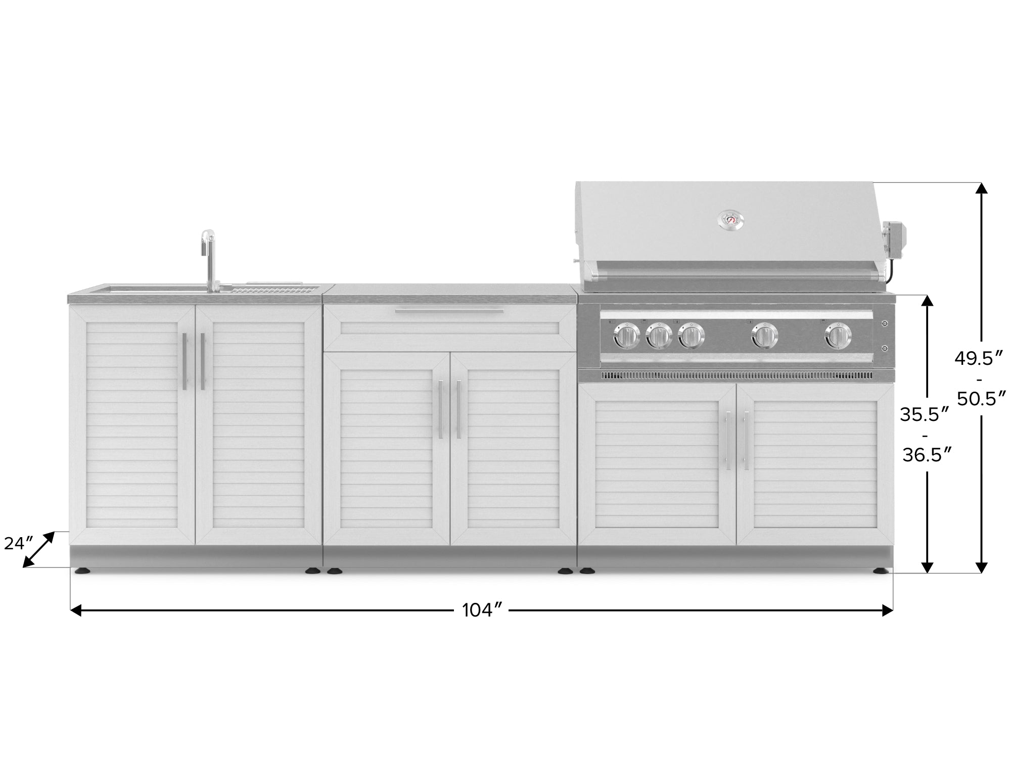 Outdoor Kitchen Stainless-Steel Louvered Doors 5 Piece Cabinet Set with Bar, Sink, Grill Cabinet, Platinum Grill, and Countertop