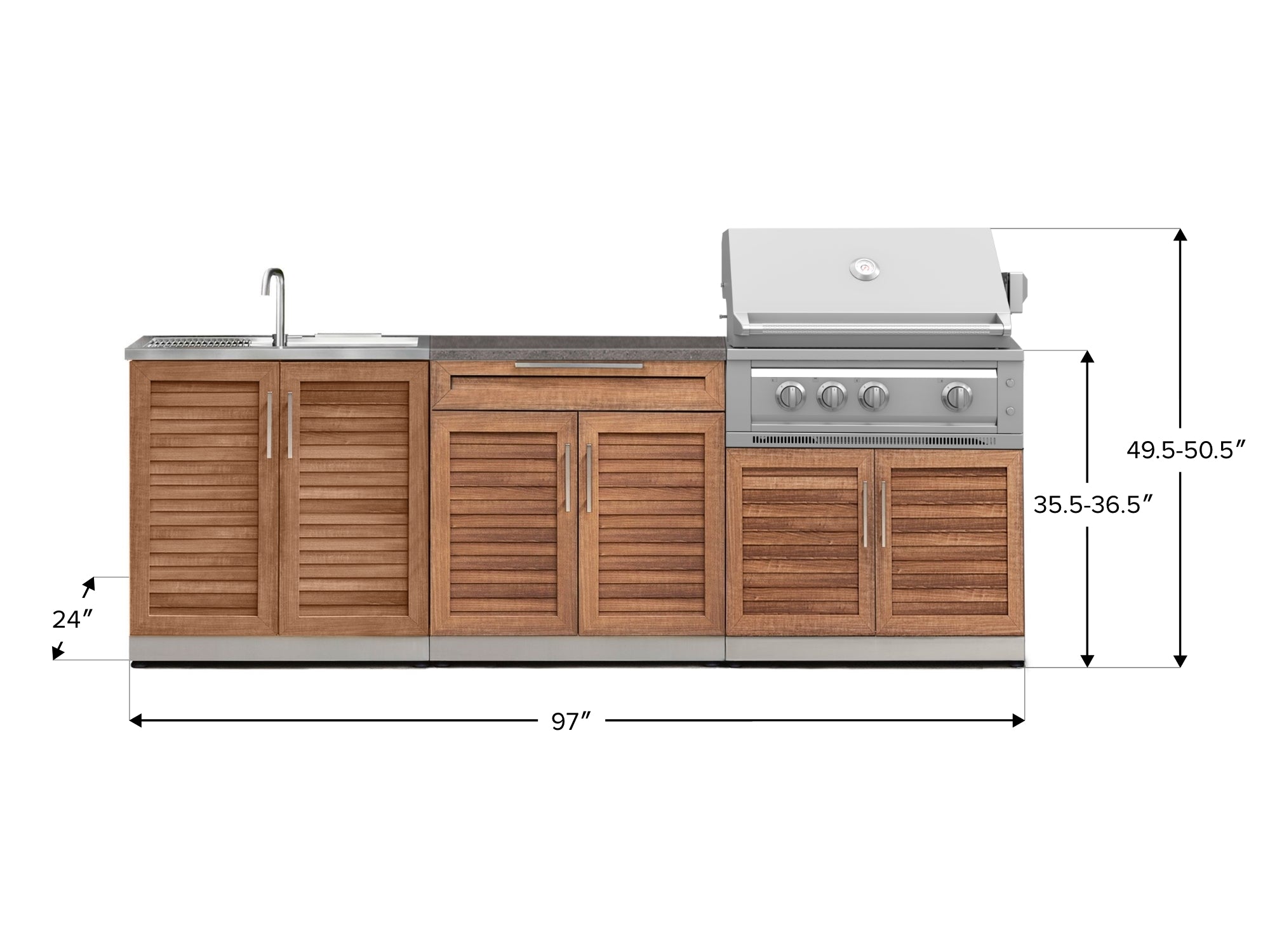 Outdoor Kitchen Stainless-Steel Louvered Doors 5 Piece Cabinet Set with Bar, Sink, Grill Cabinet, Platinum Grill, and Countertop