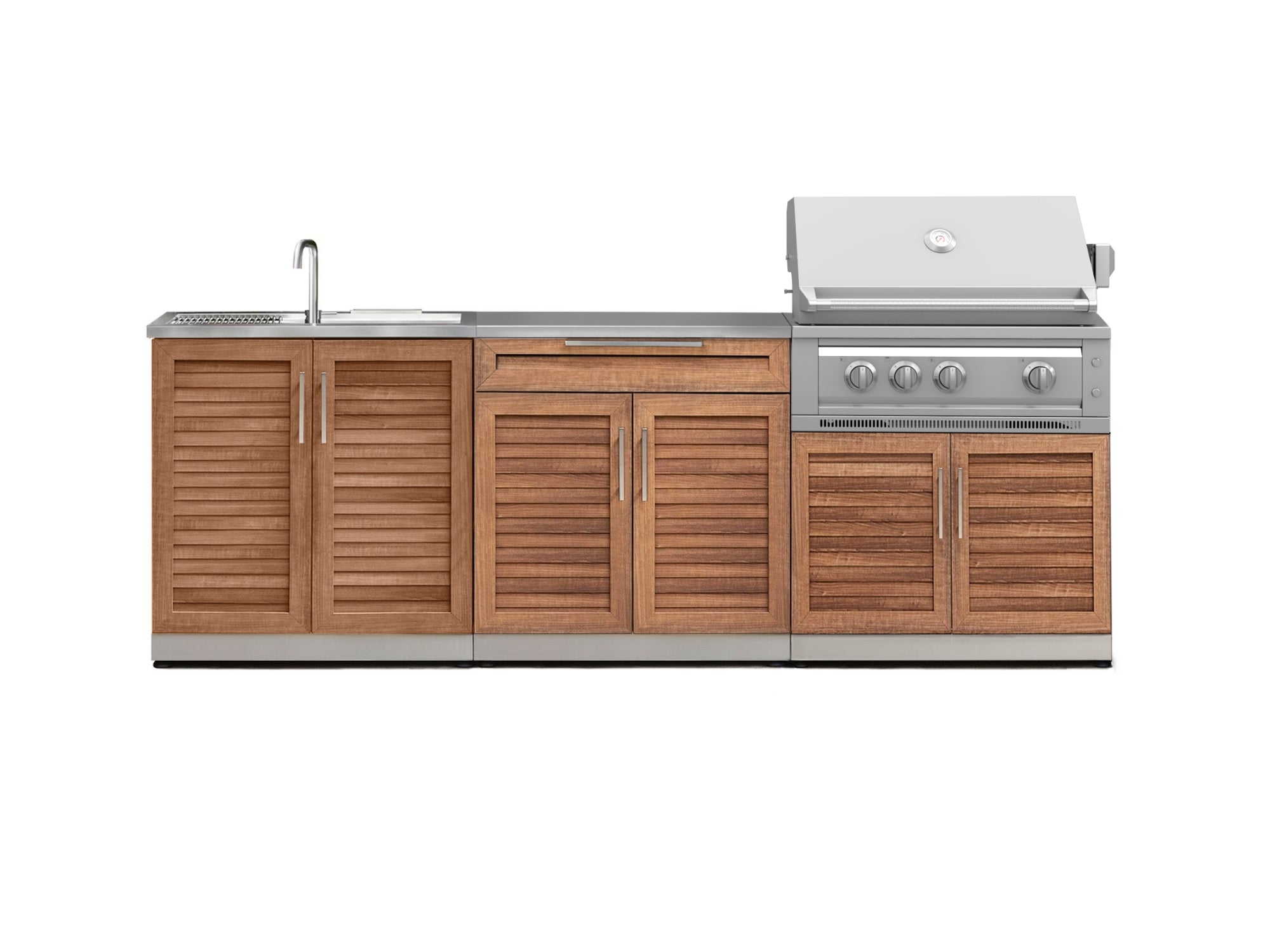 Outdoor Kitchen Stainless-Steel Louvered Doors 5 Piece Cabinet Set with Bar, Sink, Grill Cabinet, Platinum Grill, and Countertop