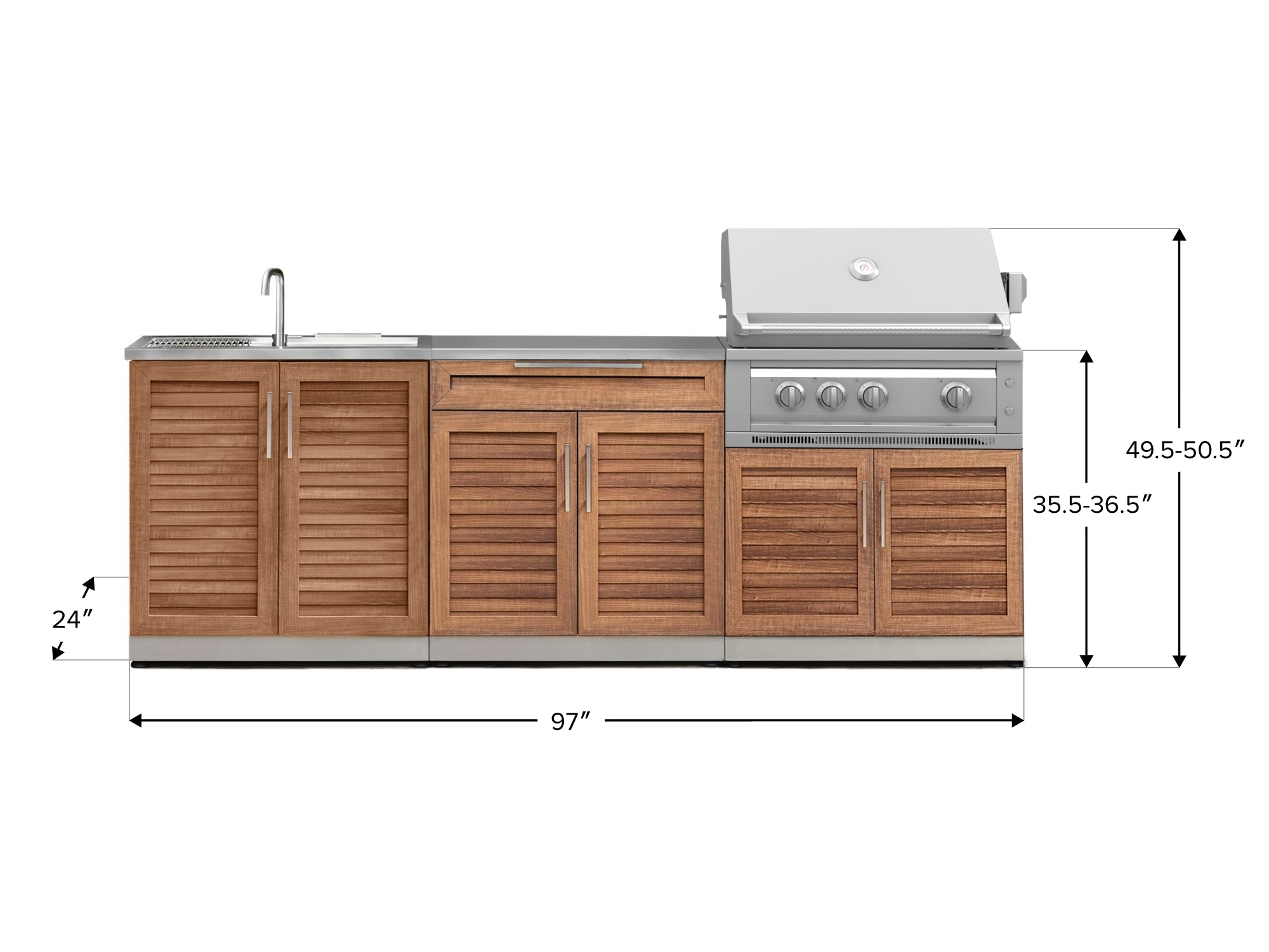 Outdoor Kitchen Stainless-Steel Louvered Doors 5 Piece Cabinet Set with Bar, Sink, Grill Cabinet, Platinum Grill, and Countertop