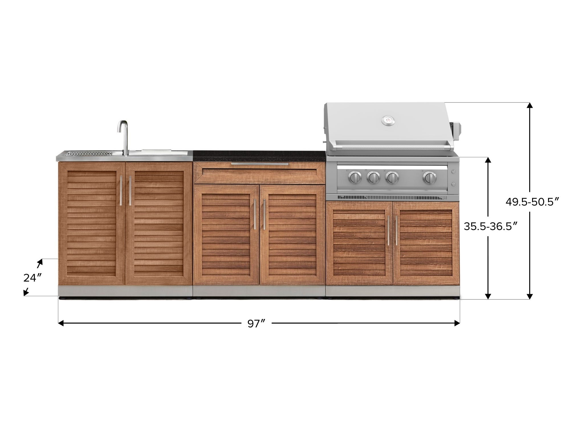 Outdoor Kitchen Stainless-Steel Louvered Doors 5 Piece Cabinet Set with Bar, Sink, Grill Cabinet, Platinum Grill, and Countertop