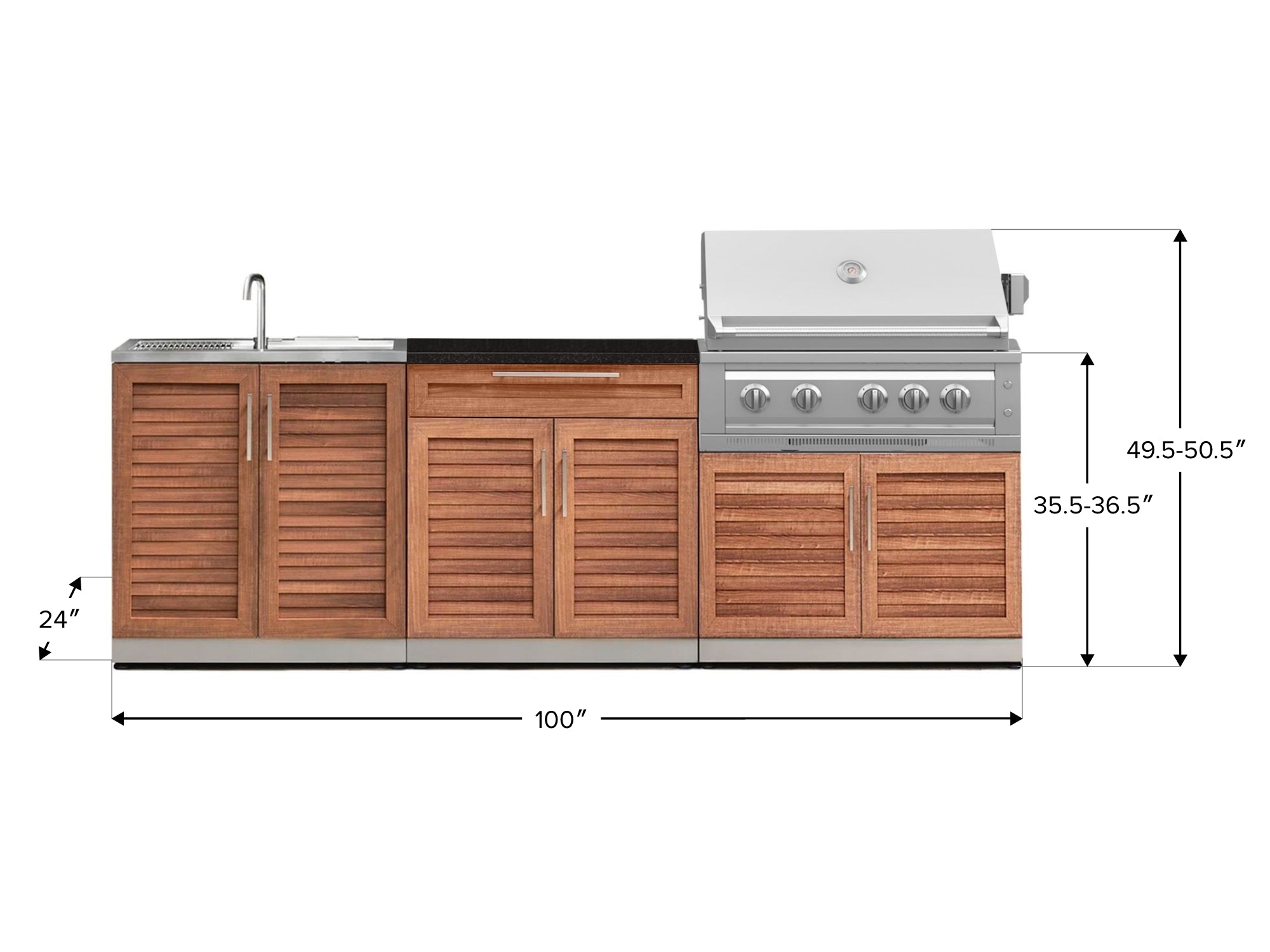 Outdoor Kitchen Stainless-Steel Louvered Doors 5 Piece Cabinet Set with Bar, Sink, Grill Cabinet, Platinum Grill, and Countertop