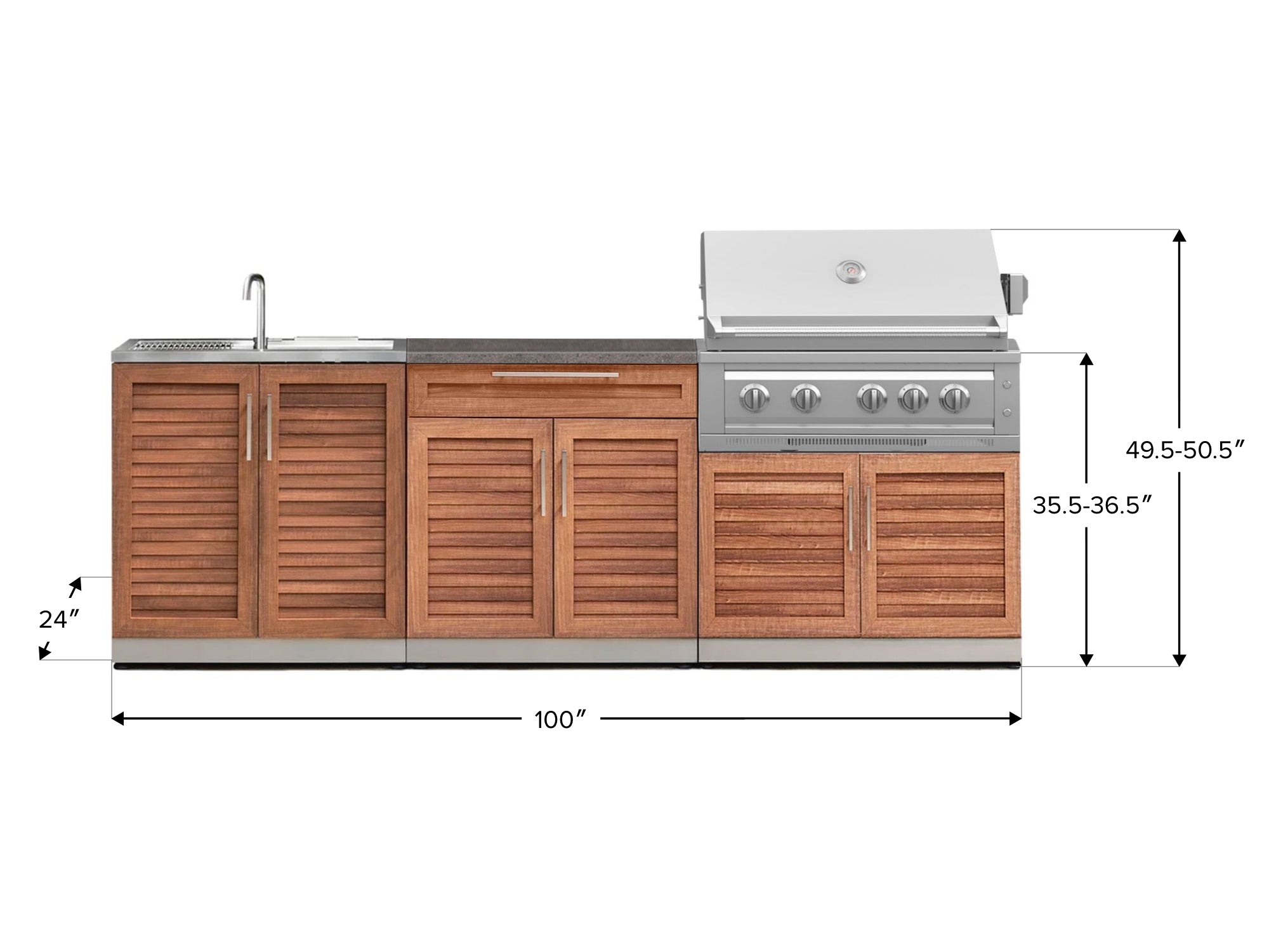 Outdoor Kitchen Stainless-Steel Louvered Doors 5 Piece Cabinet Set with Bar, Sink, Grill Cabinet, Platinum Grill, and Countertop
