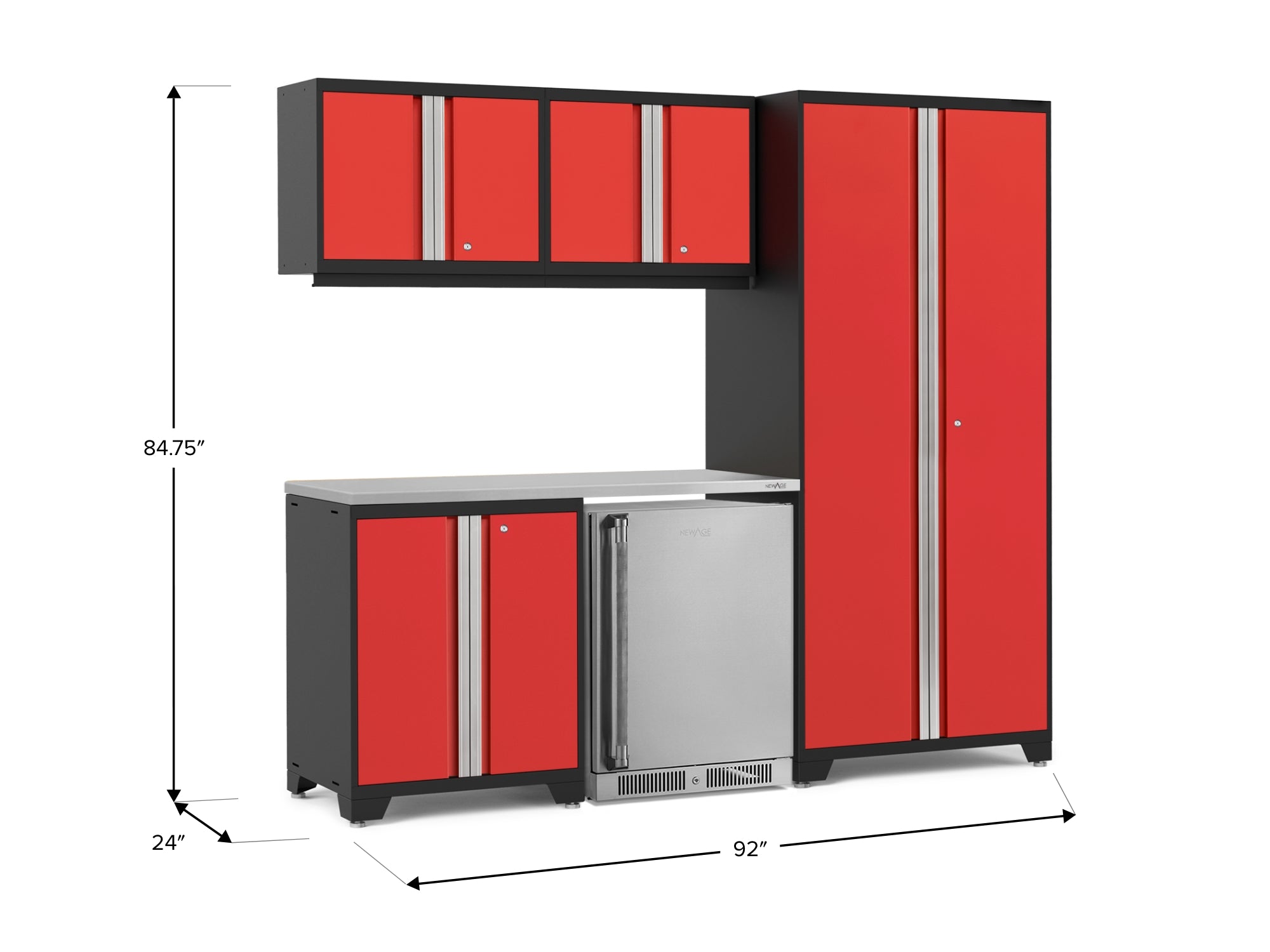 Pro Series 6 Piece Cabinet Set with Base, Wall Cabinet, Locker and Stainless Steel Door Fridge