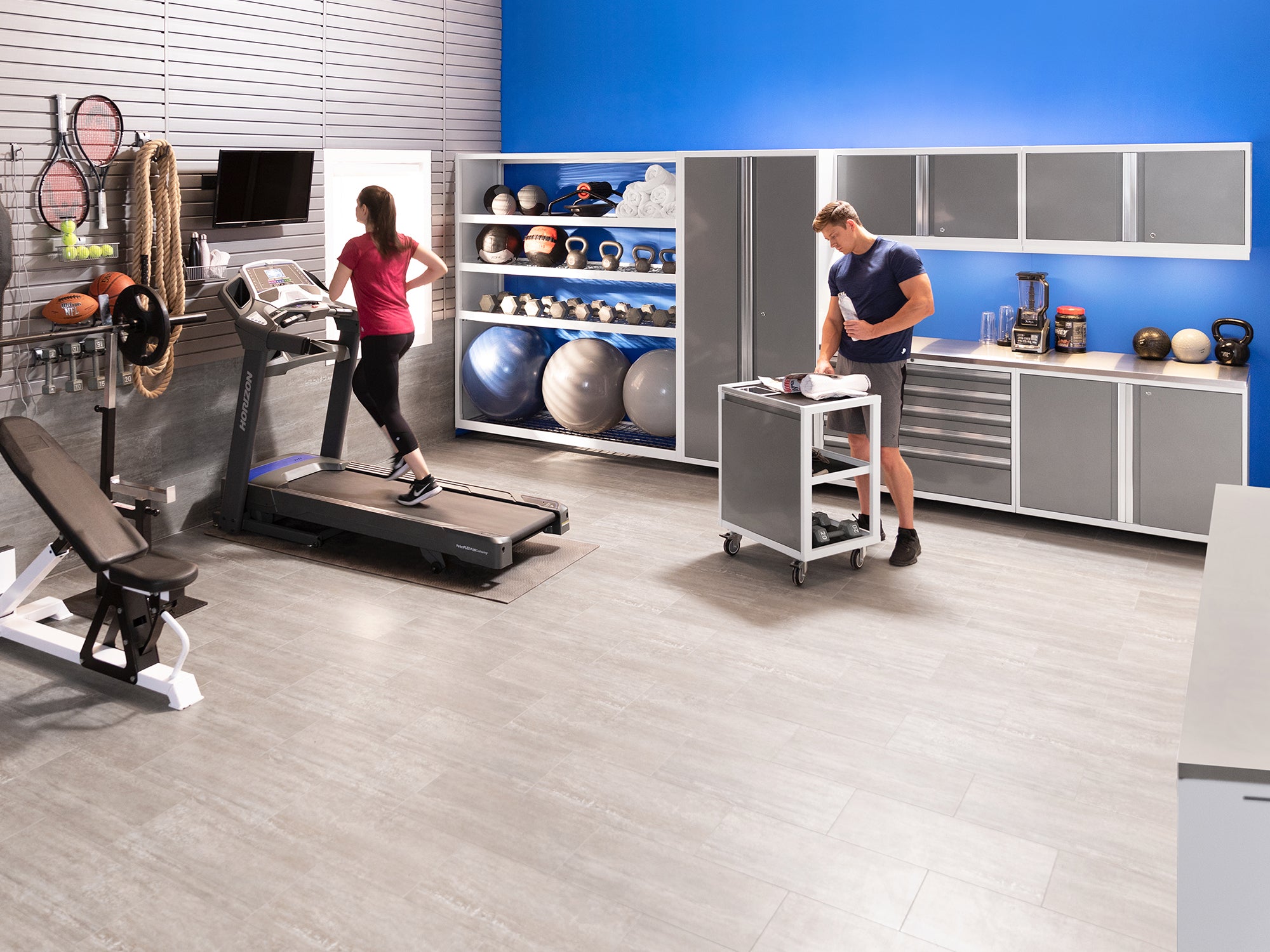 Pro Series 6 Piece Cabinet Set with Base, Wall Cabinet, Locker and Stainless Steel Door Fridge
