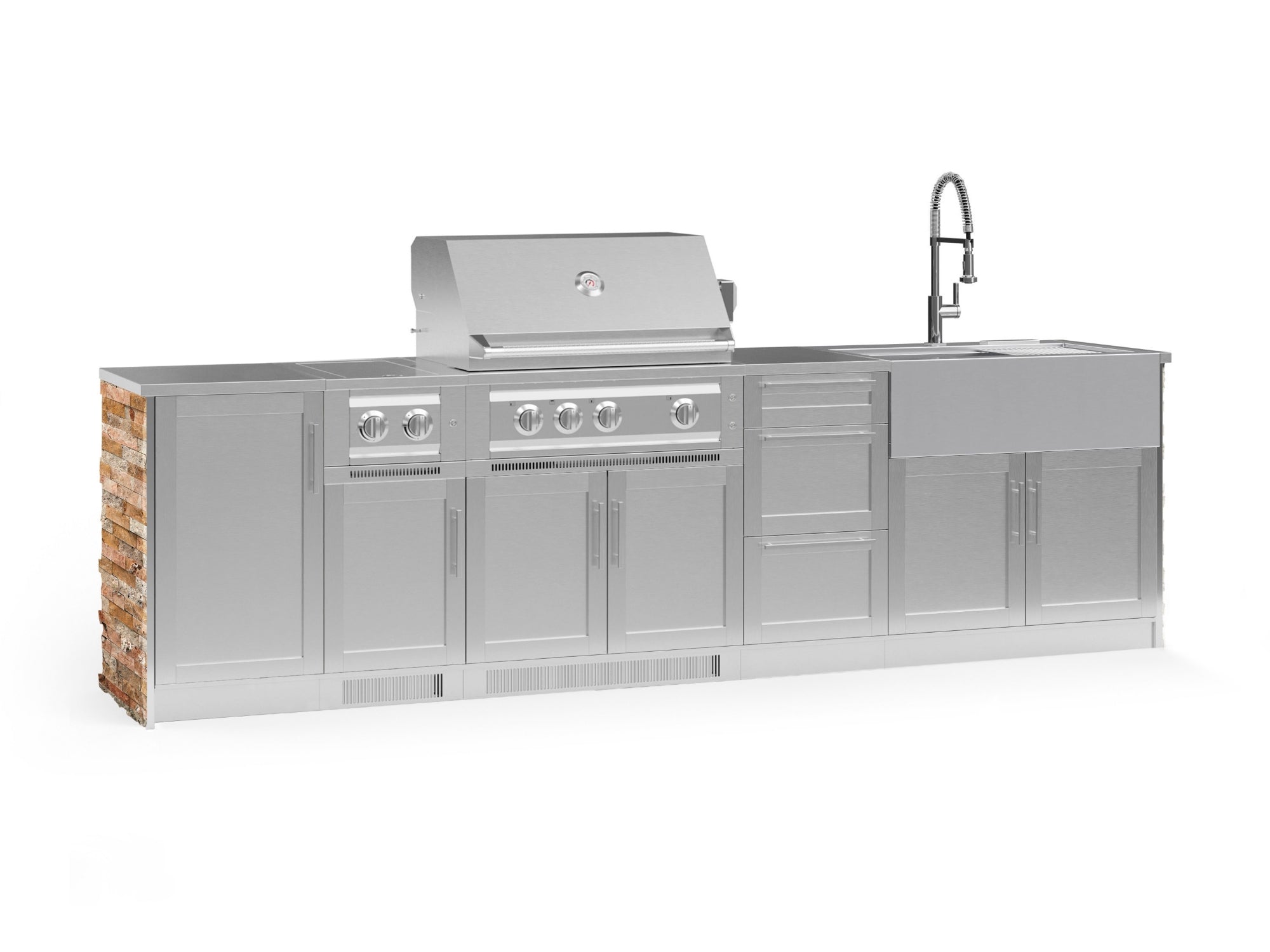 Outdoor Kitchen Signature Series 10 Piece Cabinet Set with 1 Door, Dual Side Burner, 3 Drawer, Sink, Grill and Grill Cabinet