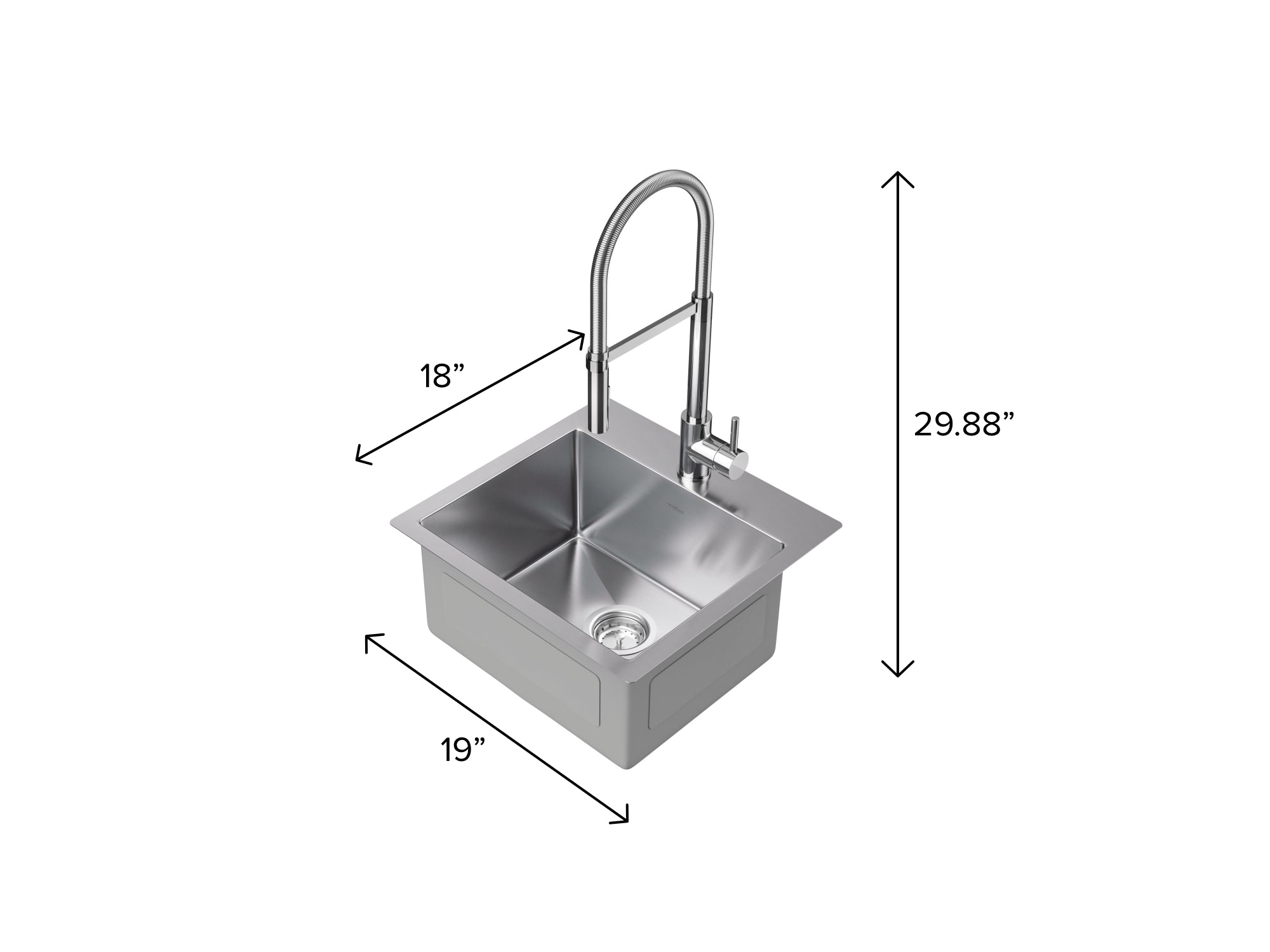 19 in. Overmount Single Bowl Stainless Steel Sink with Flex Pull Down Faucet