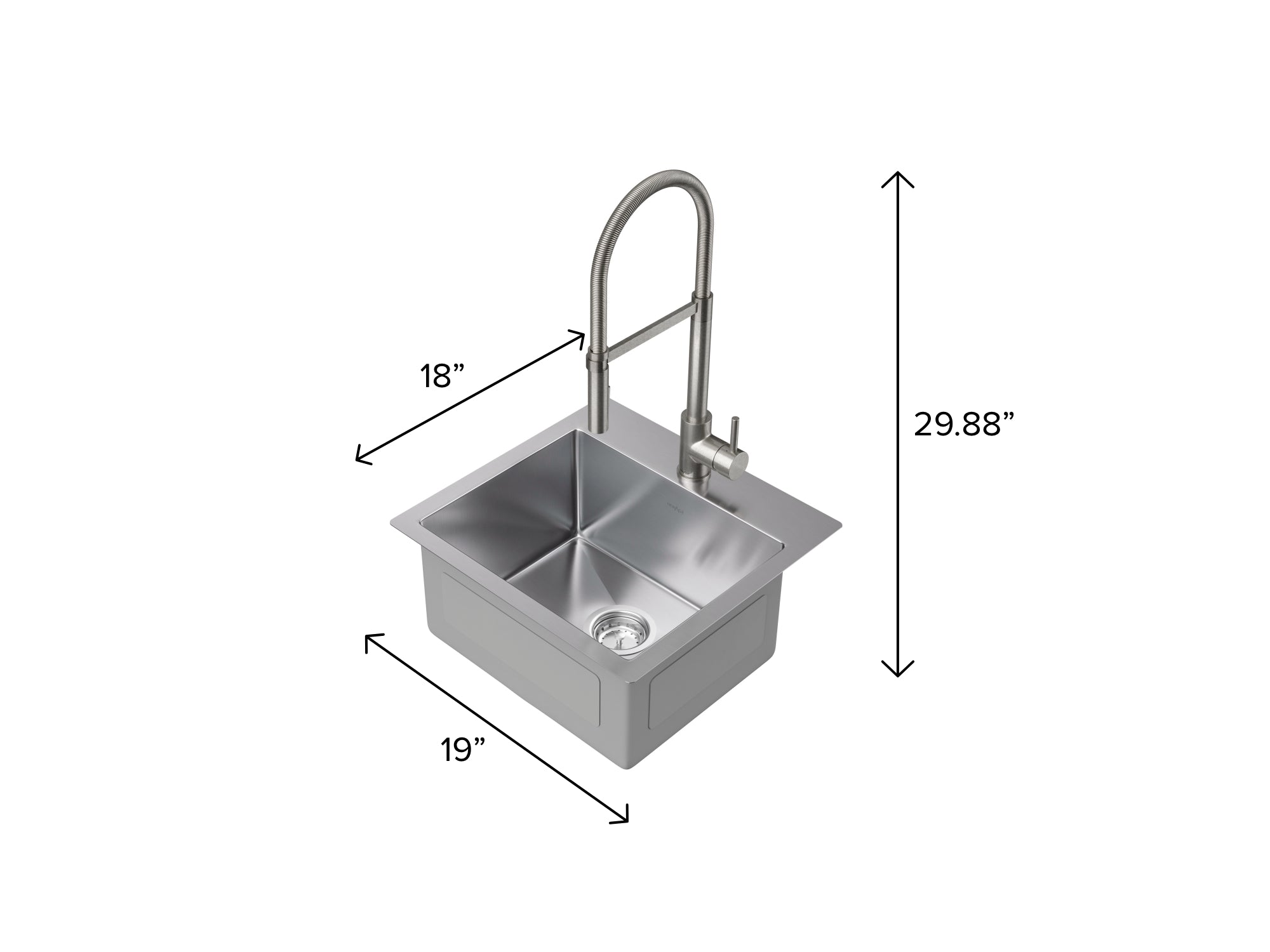 19 in. Overmount Single Bowl Stainless Steel Sink with Flex Pull Down Faucet