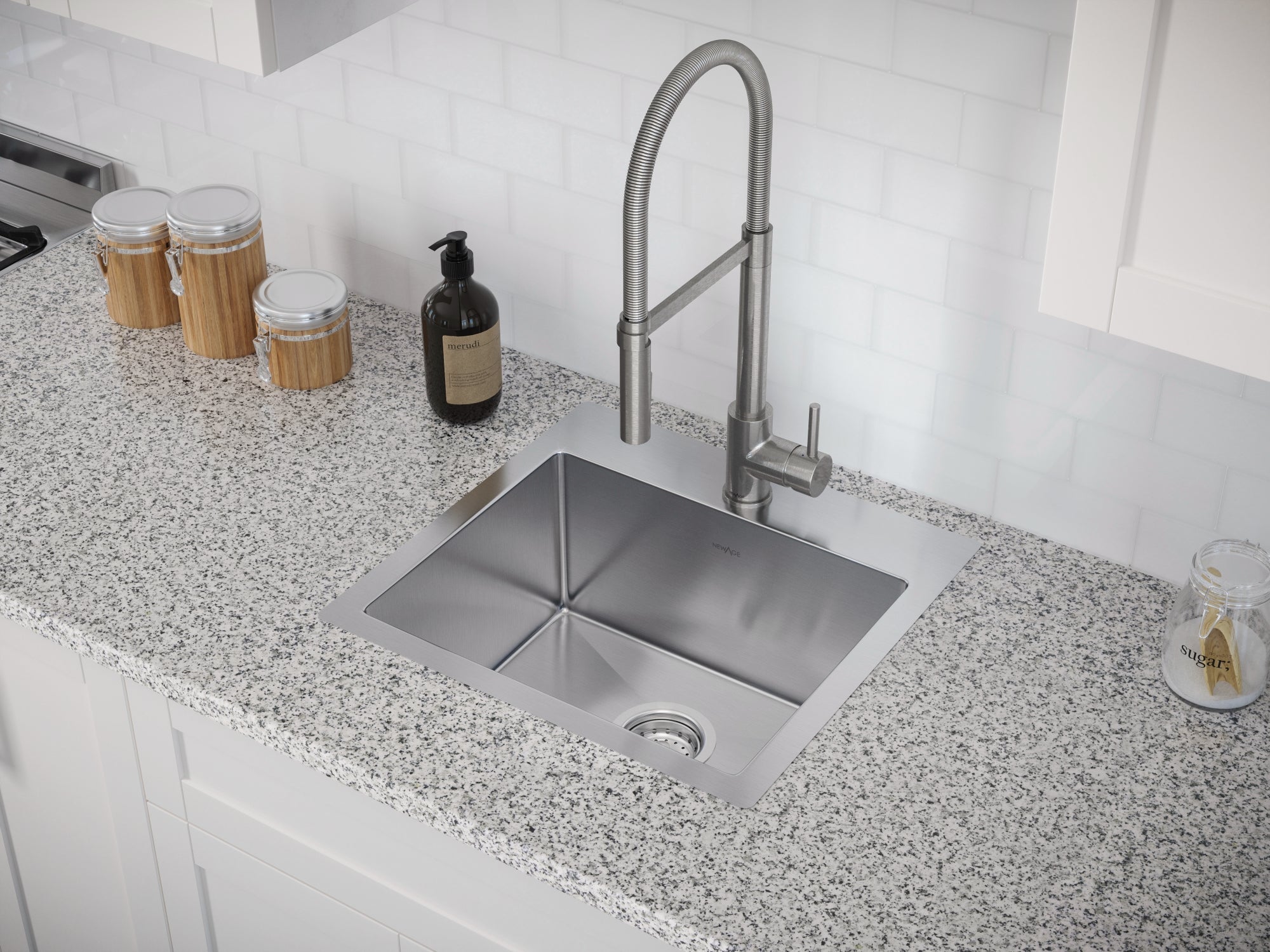 19 in. Overmount Single Bowl Stainless Steel Sink with Flex Pull Down Faucet