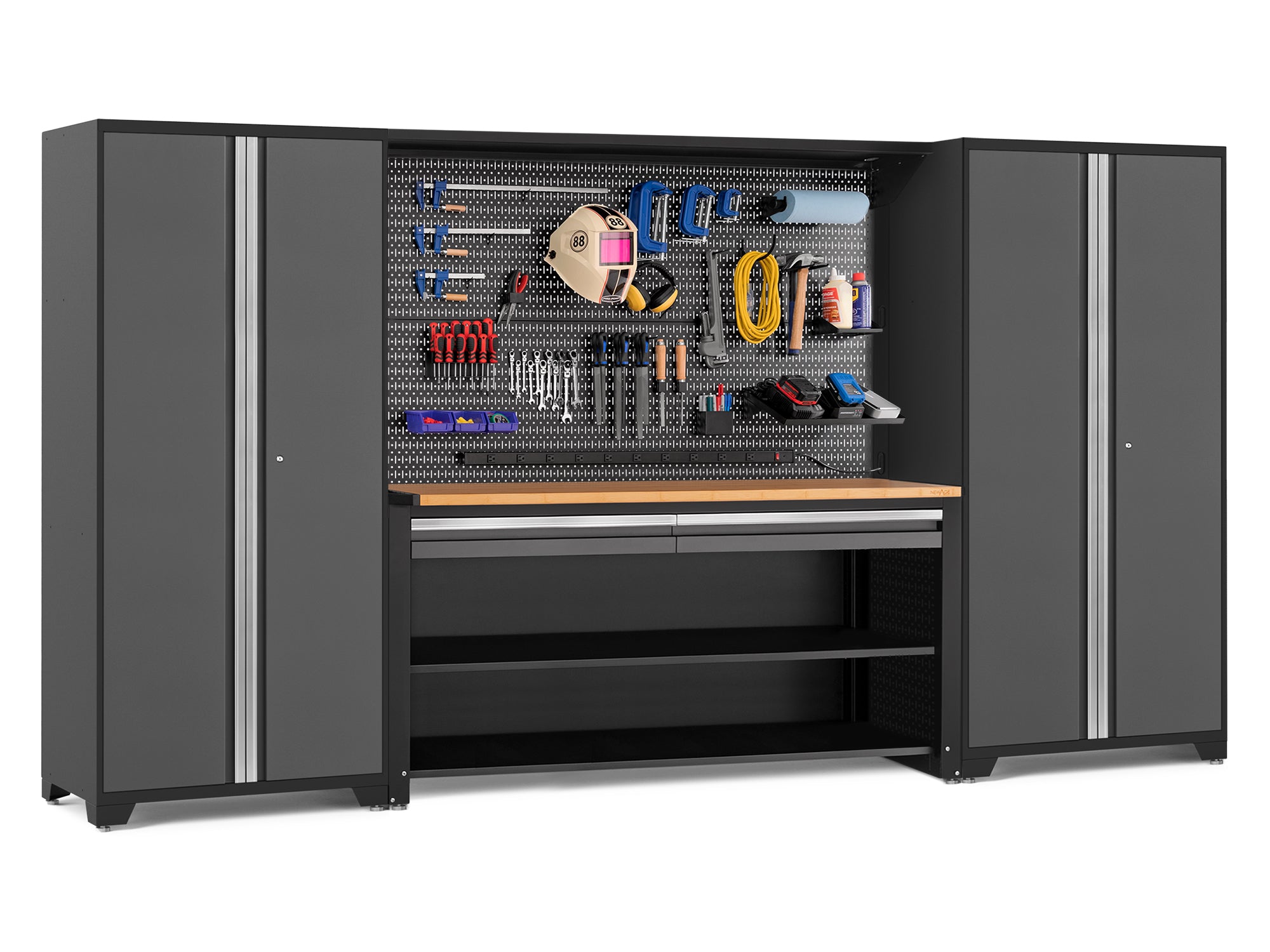Pro Series 4 Piece Set with 78 in. Workstation, Lockers and Pegboard Accessories Kit
