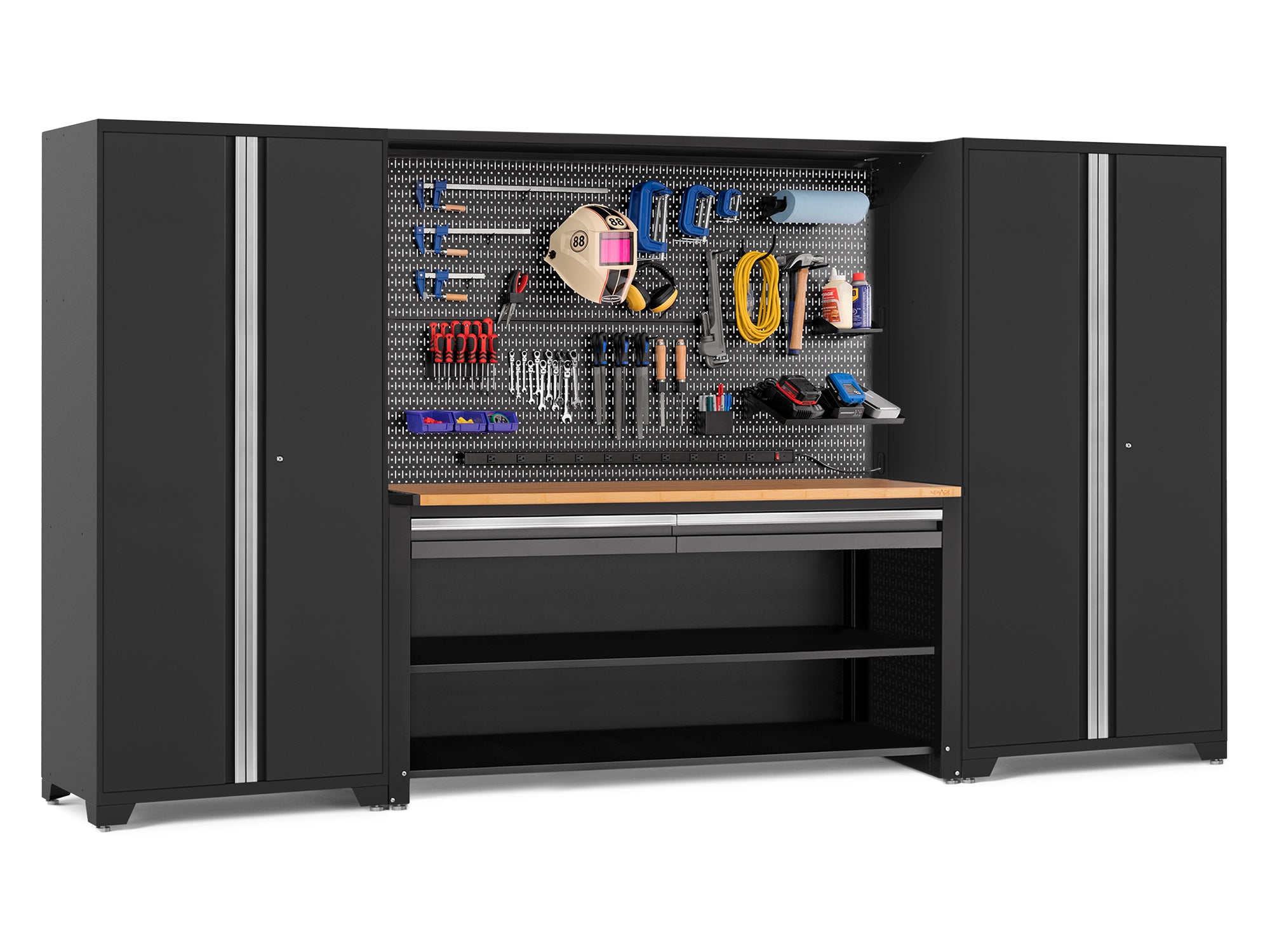 Pro Series 4 Piece Set with 78 in. Workstation, Lockers and Pegboard Accessories Kit