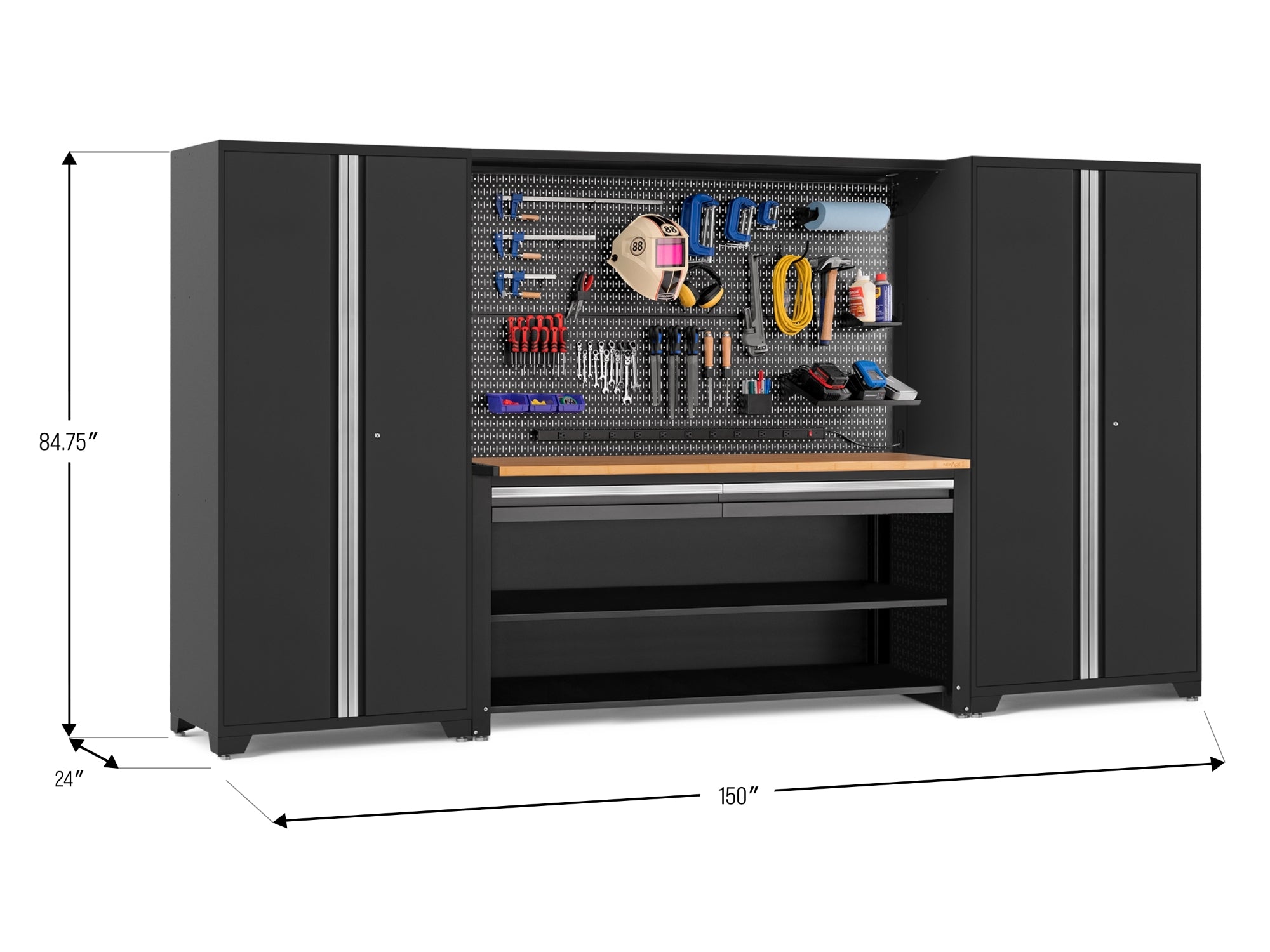 Pro Series 4 Piece Set with 78 in. Workstation, Lockers and Pegboard Accessories Kit