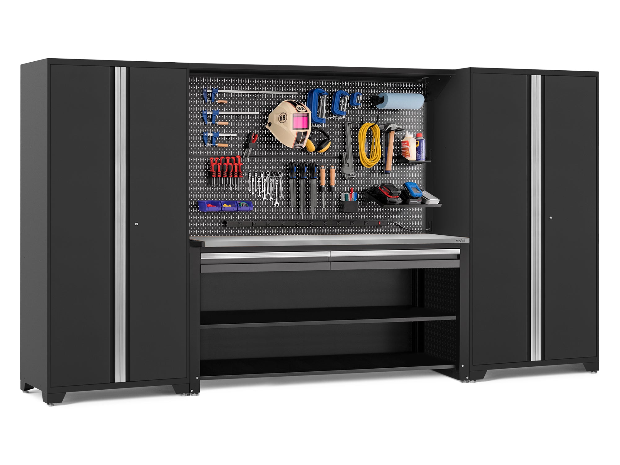 Pro Series 4 Piece Set with 78 in. Workstation, Lockers and Pegboard Accessories Kit