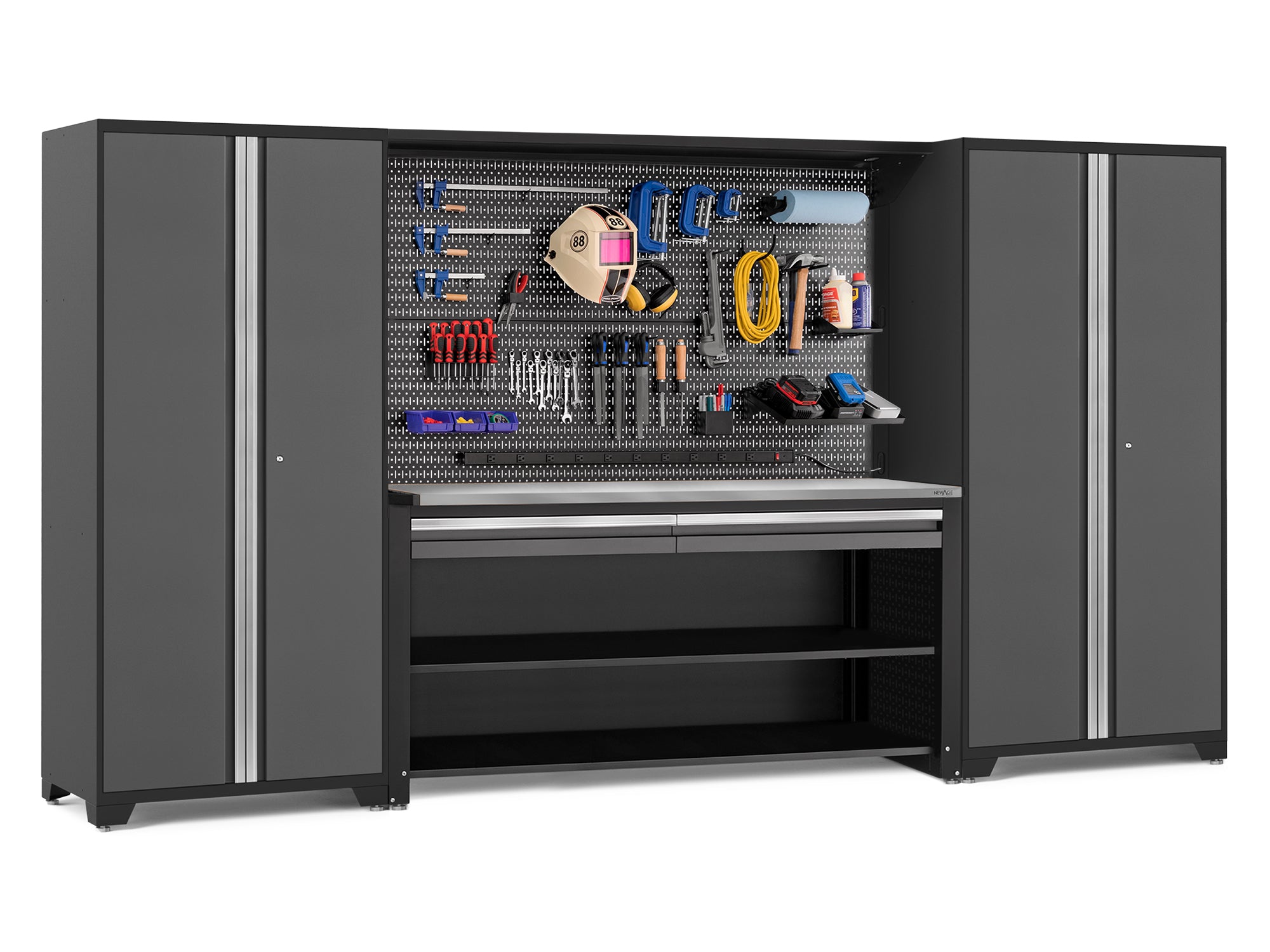 Pro Series 4 Piece Set with 78 in. Workstation, Lockers and Pegboard Accessories Kit